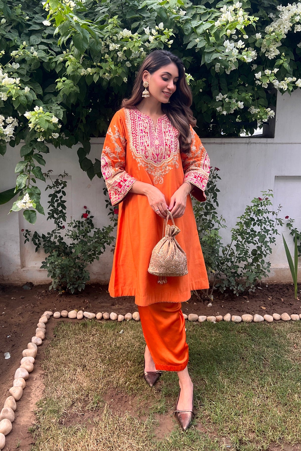 Somya Bakshi IN MOHSINA - Orange SHORT KALIDAAR CHOGA WITH SALWAR