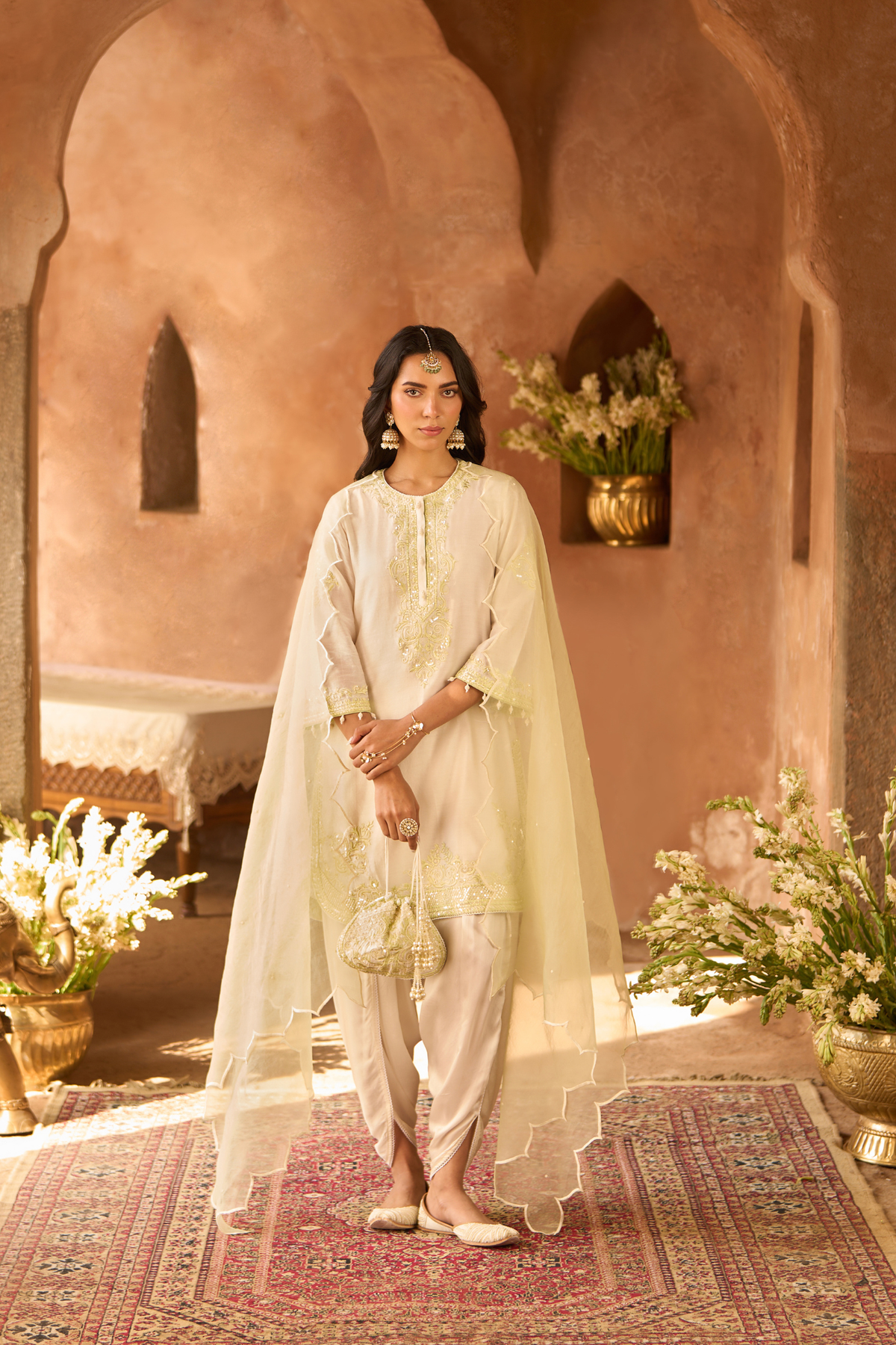 NYRA - DAISY IVORY WITH MINT GREEN SHORT KURTA AND DHOTI (LXRTS)