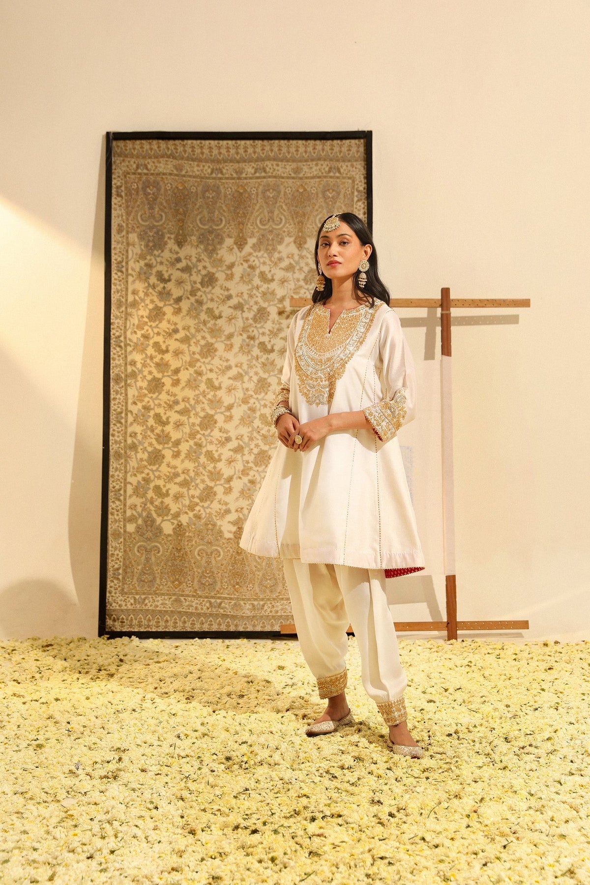 Fayaaz - Daisy Ivory Hand Embroidered Short Choga with Salwar (Lxrts)