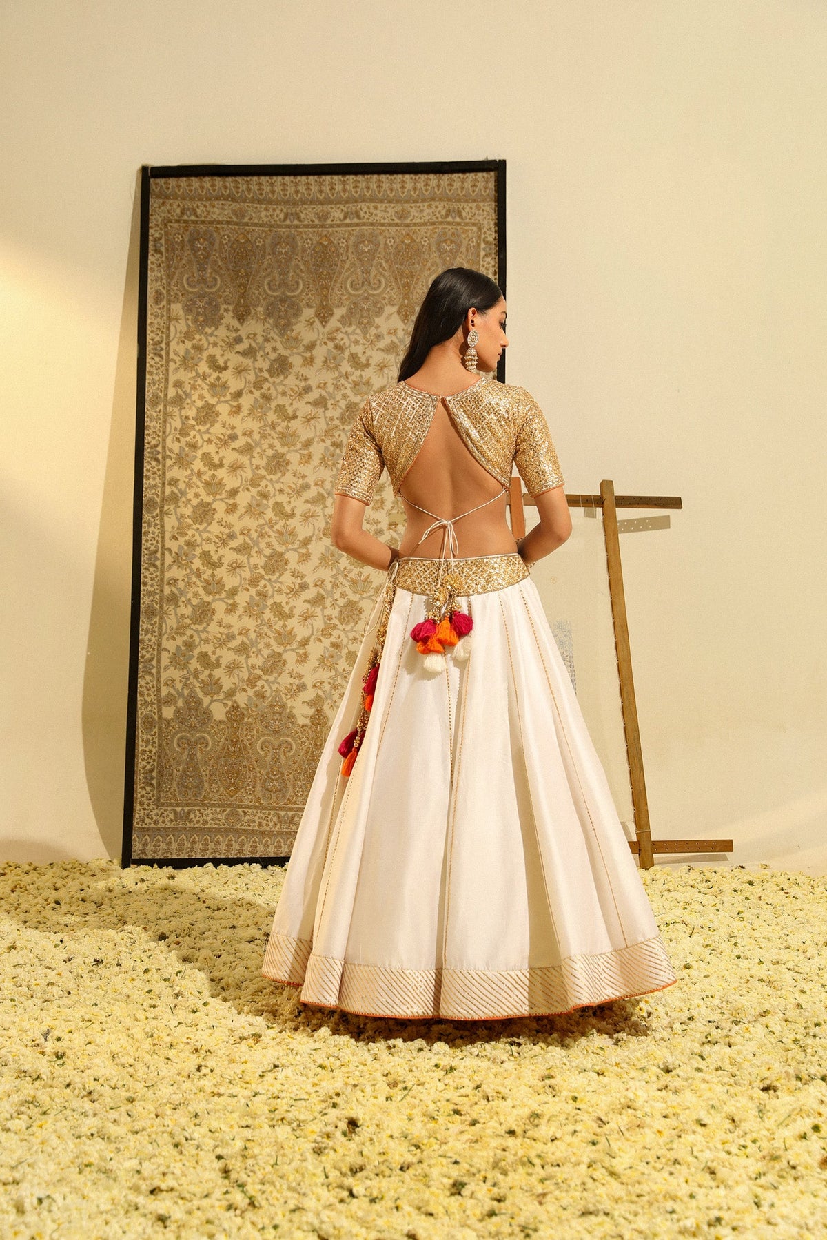 Dolly Jain In Aarif - Daisy Ivory Hand Embroidered Lehenga set with Odhni