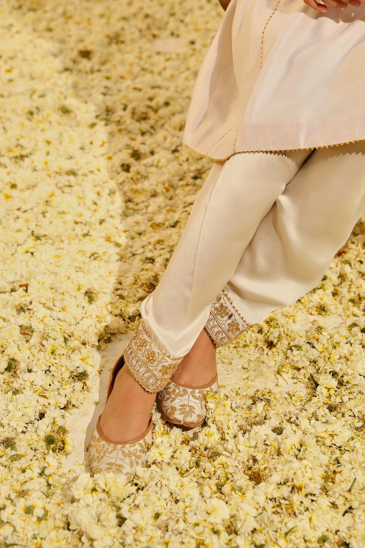 Shaheen - Daisy Ivory Hand Embroidered Short Choga with Salwar