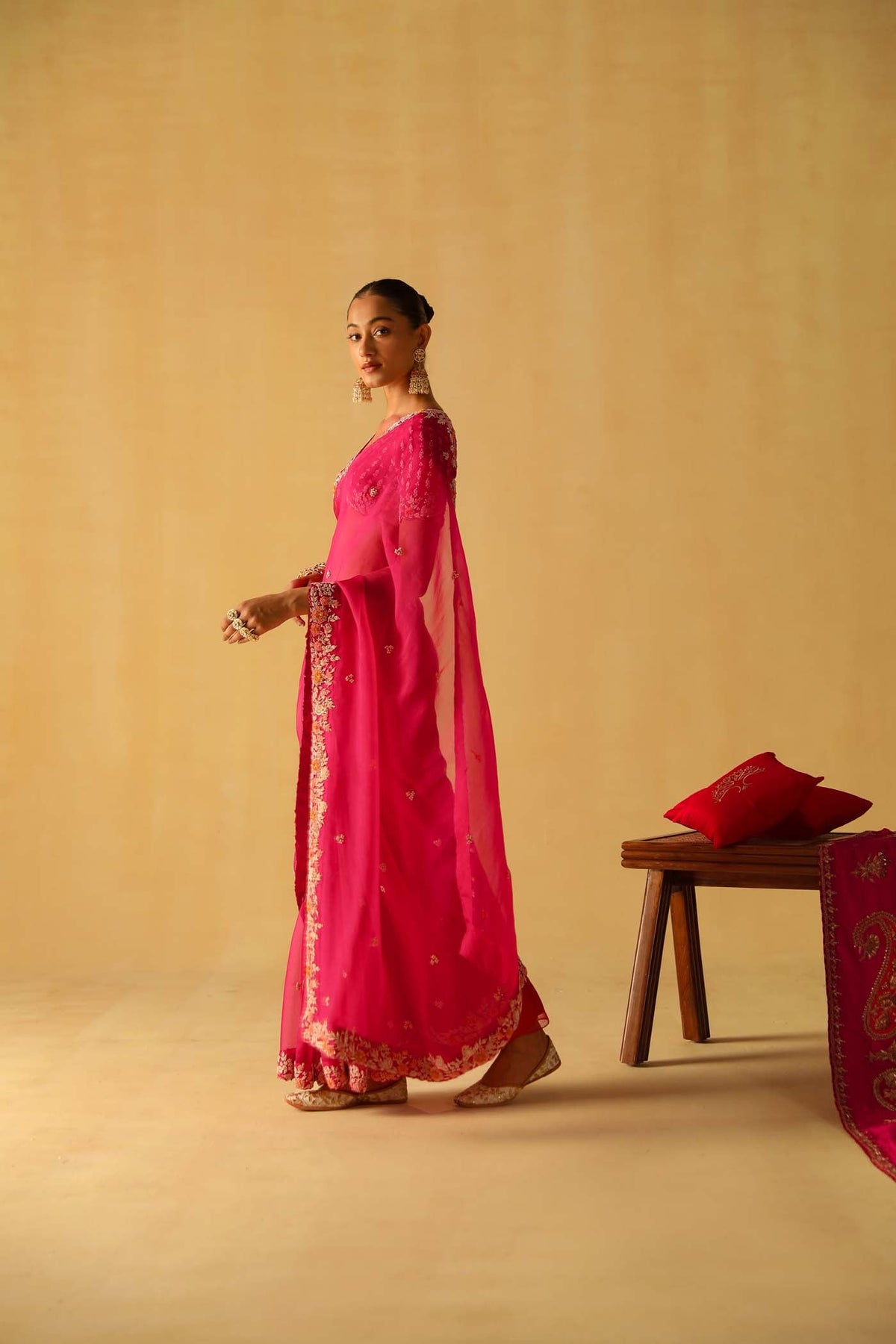 Afsa - Rani Hotpink Saree Set