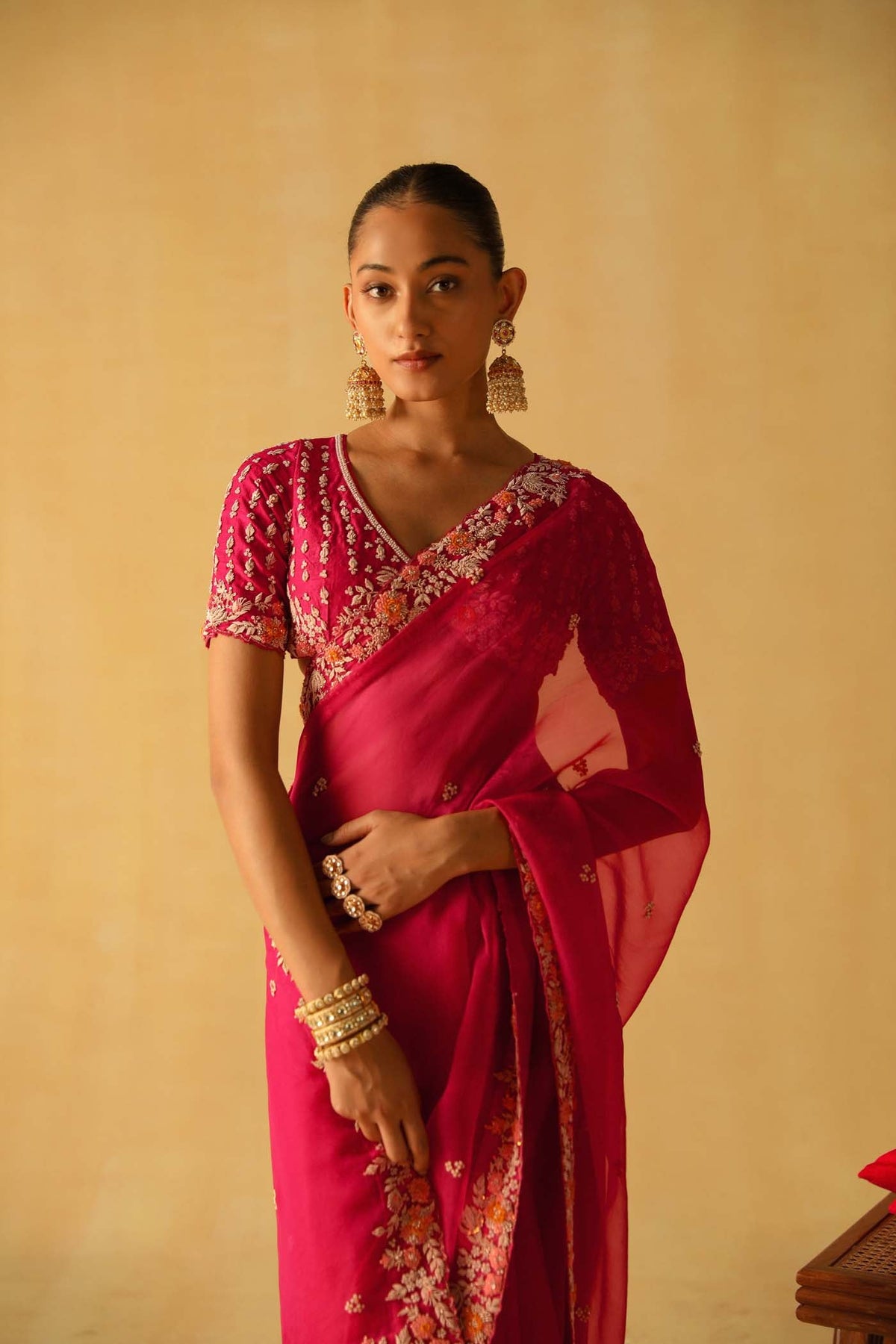Afsa - Rani Hotpink Saree Set
