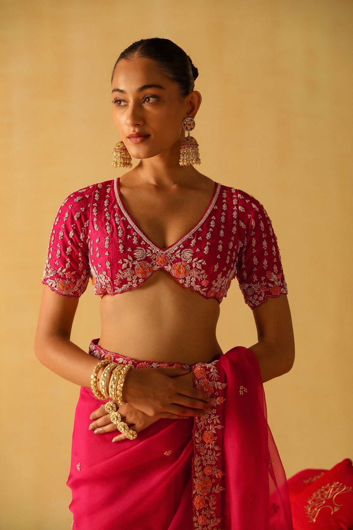 Afsa - Rani Hotpink Saree Set