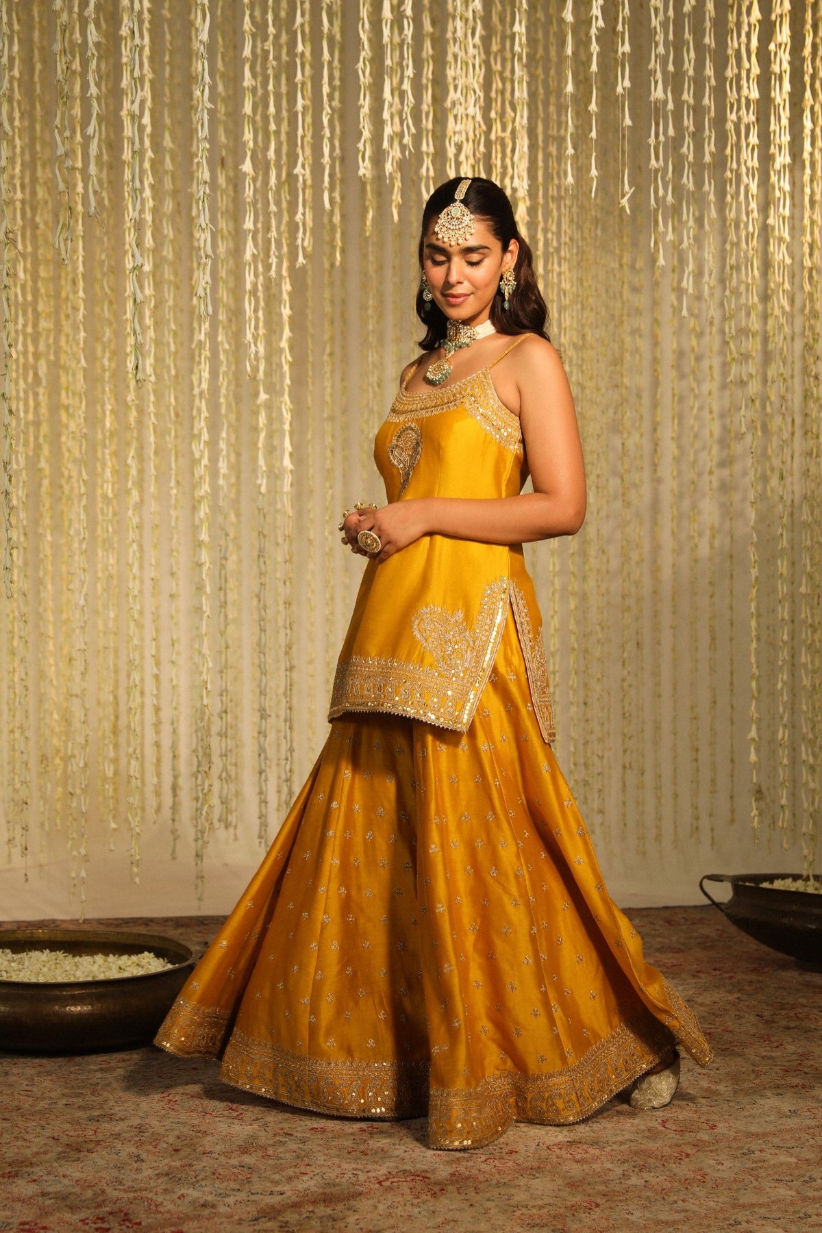 Riddhima Pandit In AABROO - Glaze Mustard SHORT KURTA WITH SHARARA AND DUPATTA