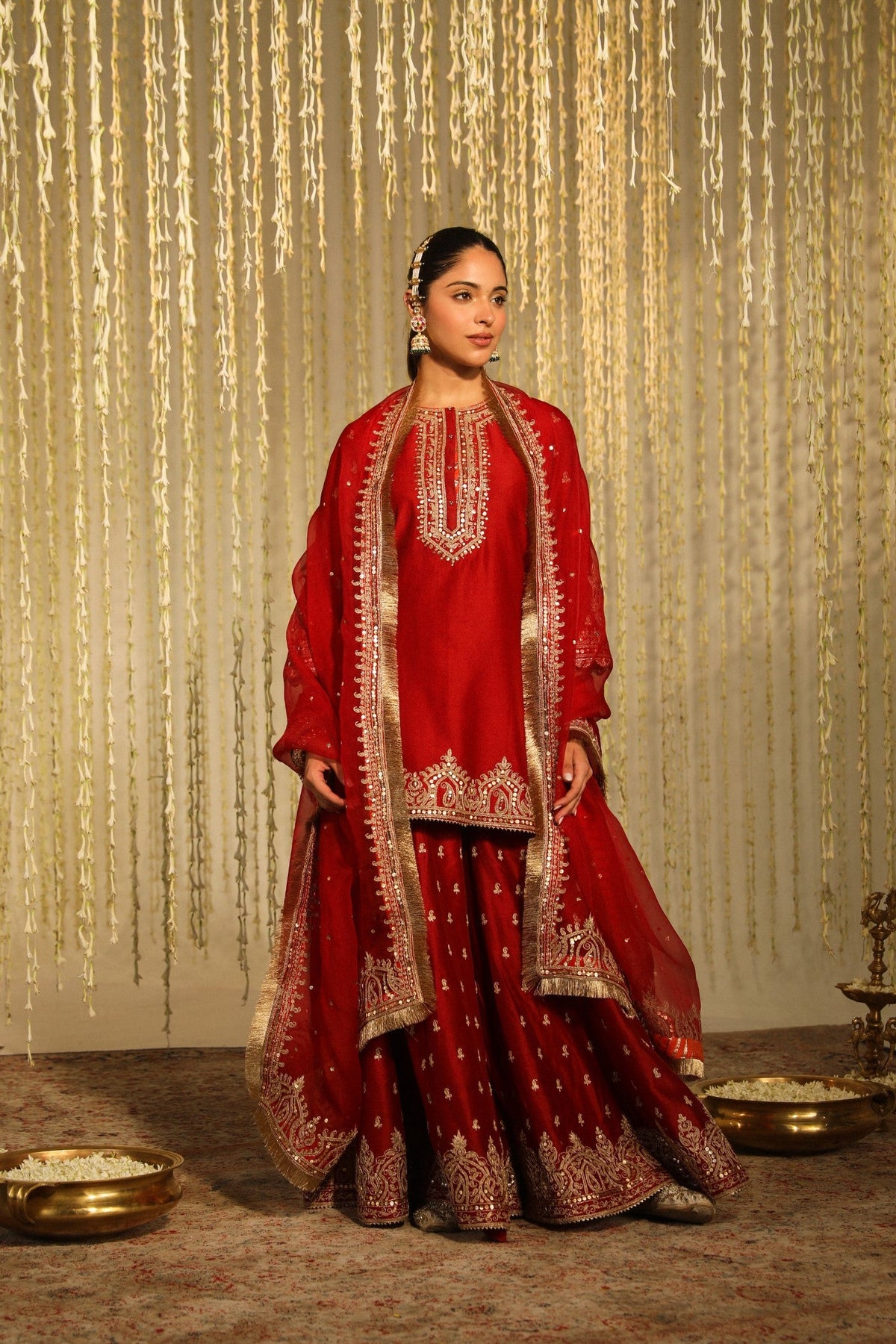 MEHAL KEJRIWAL in MISHIKA - DEEP RED KURTA WITH SHARARA AND DUPATTA