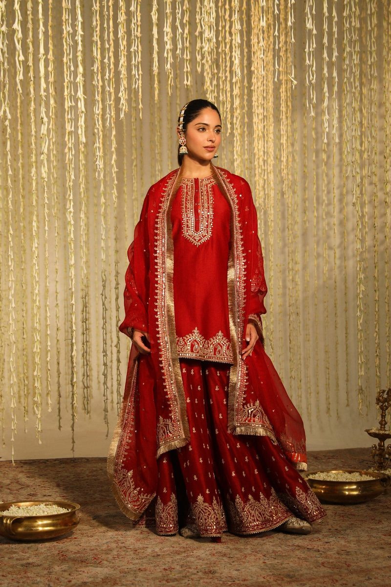 MISHIKA - DEEP RED KURTA WITH SHARARA AND DUPATTA