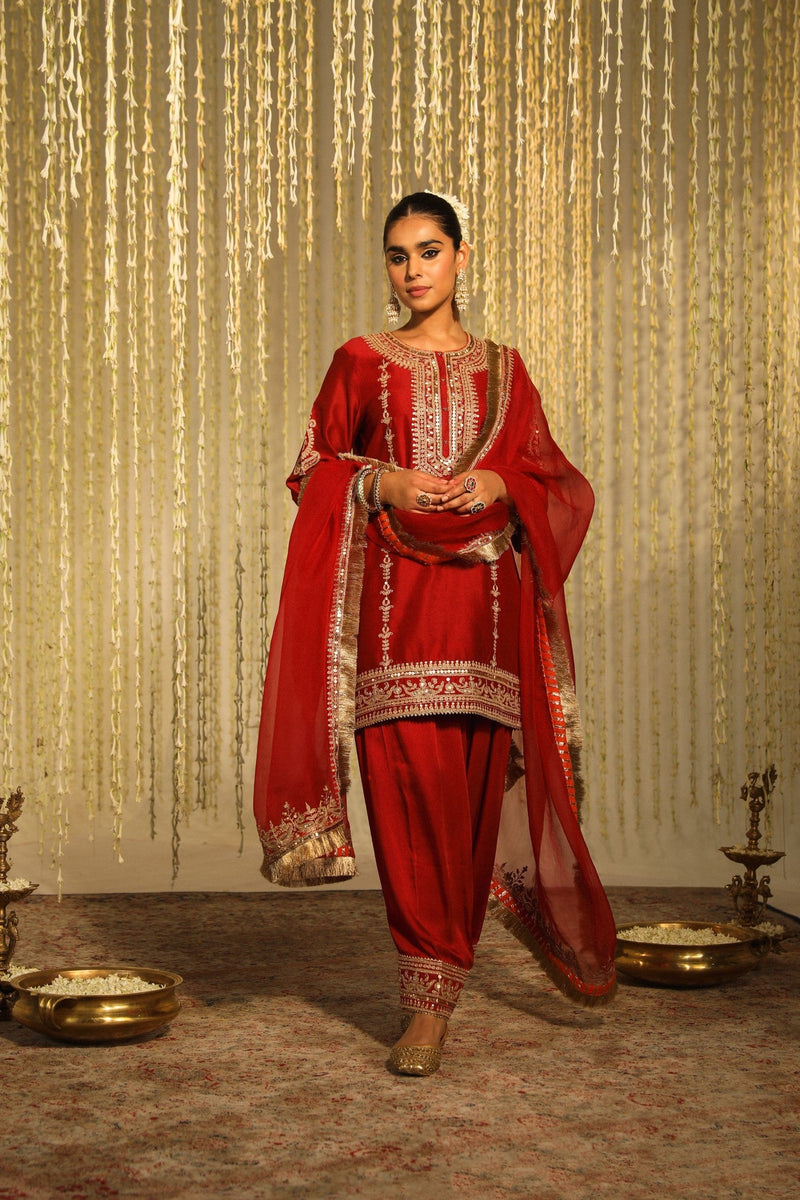 Shilpa Shetty In MEHAK - DEEP RED SHORT KURTA WITH SALWAR AND DUPATTA