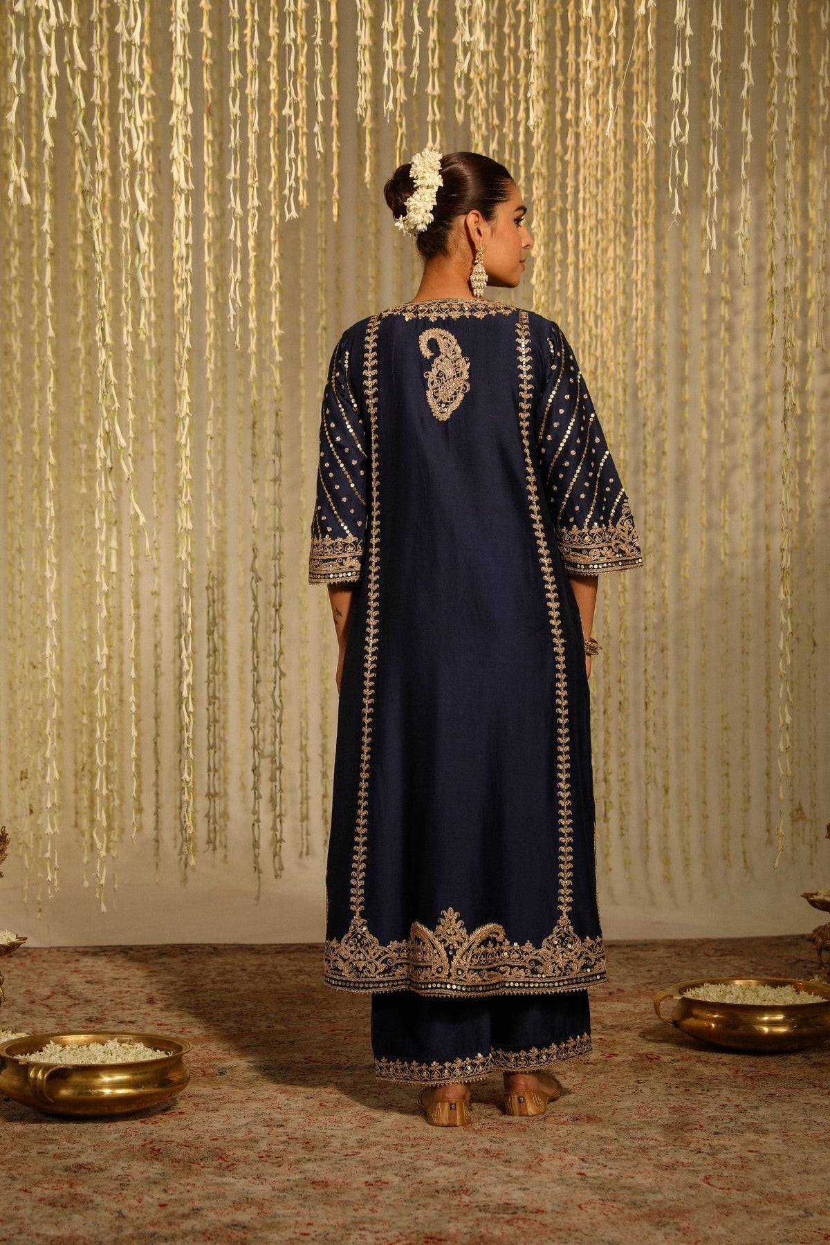 SABIRAH - DEEP BLUE LONG KURTA WITH PALAZZO AND DUPATTA (LXRTS)