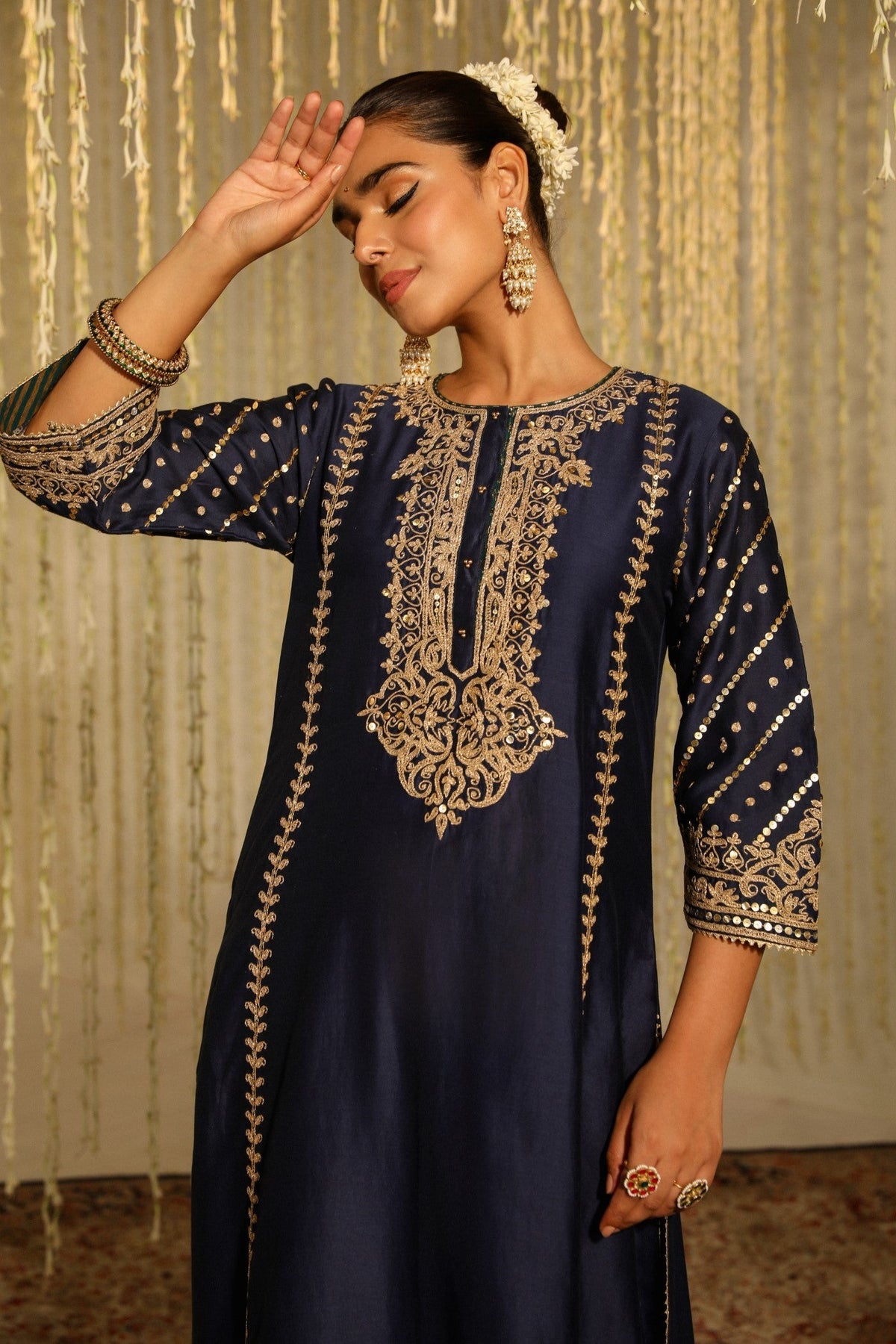 SABIRAH - DEEP BLUE LONG KURTA WITH PALAZZO AND DUPATTA (LXRTS)