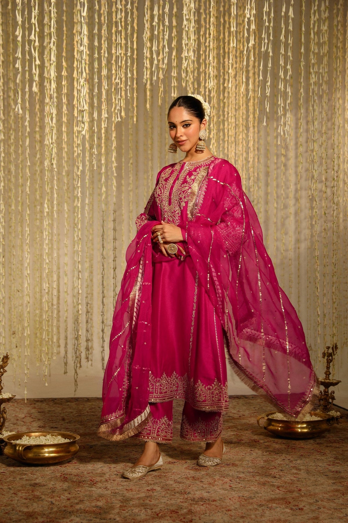 Guntas Sethi In MAHIKA - Rani Hotpink LONG KURTA WITH PALAZZO AND DUPATTA