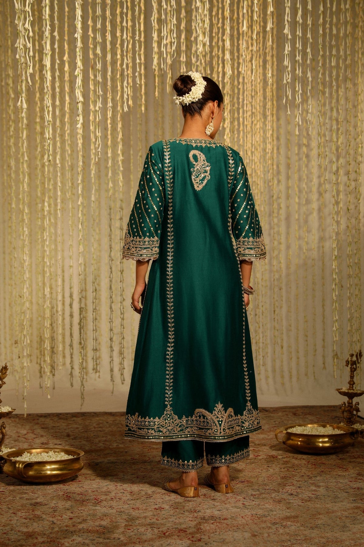 SABIRAH - EMERALD GREEN LONG KURTA WITH PALAZZO AND DUPATTA (LXRTS)
