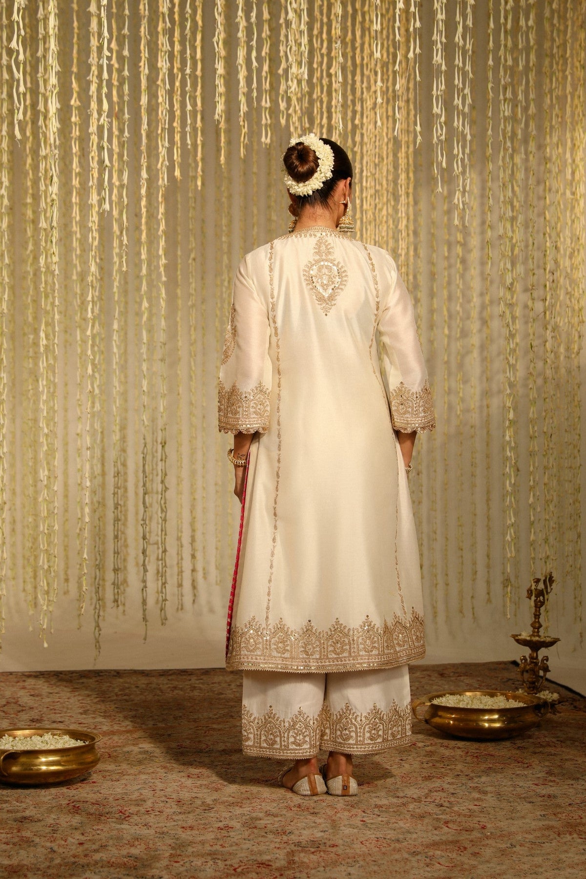 Tarini Bhatia In MAHIKA - DAISY IVORY LONG KURTA WITH PALAZZO AND DUPATTA
