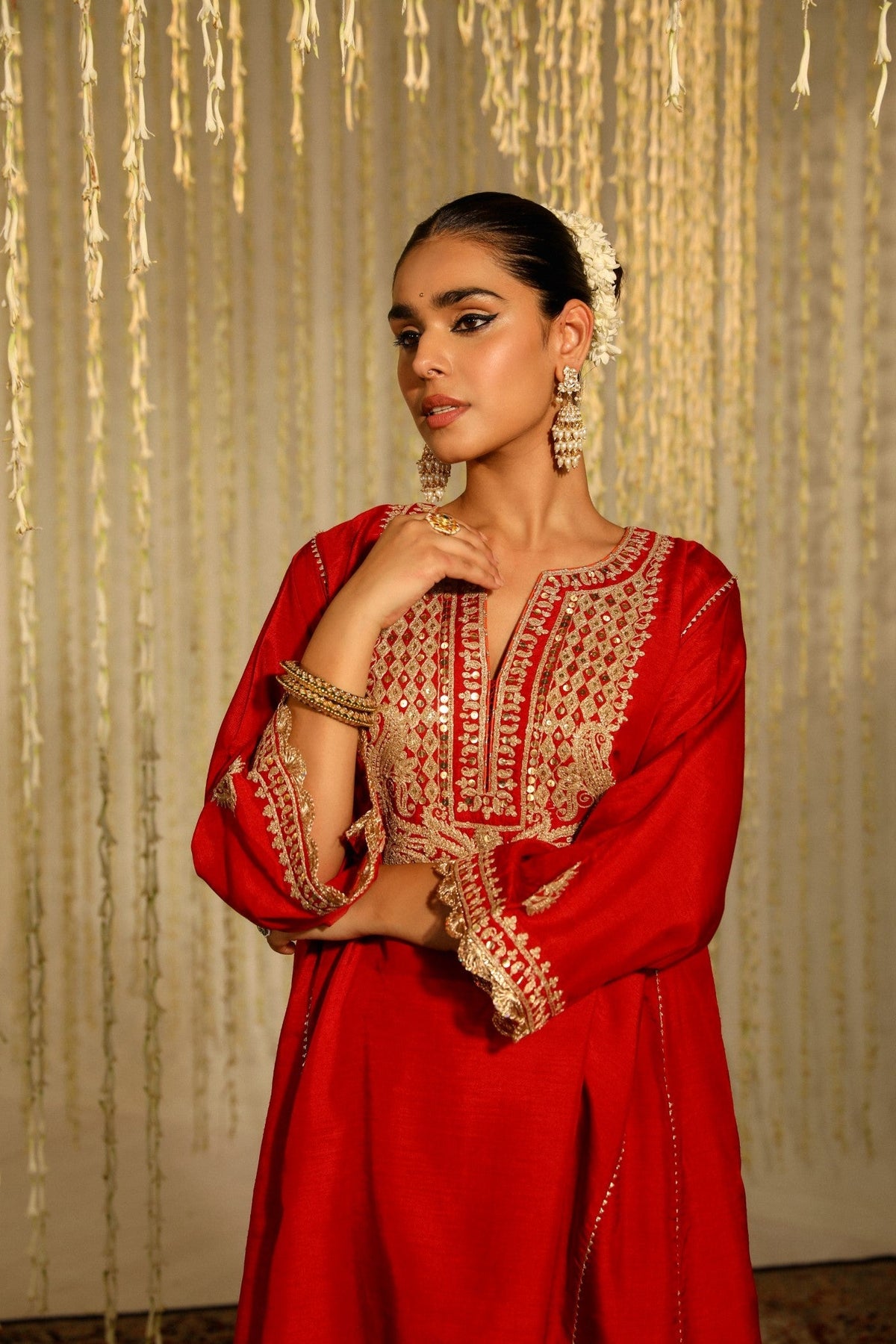MEHREEN - DEEP RED SHORT CHOGA WITH SALWAR (LXRTS)