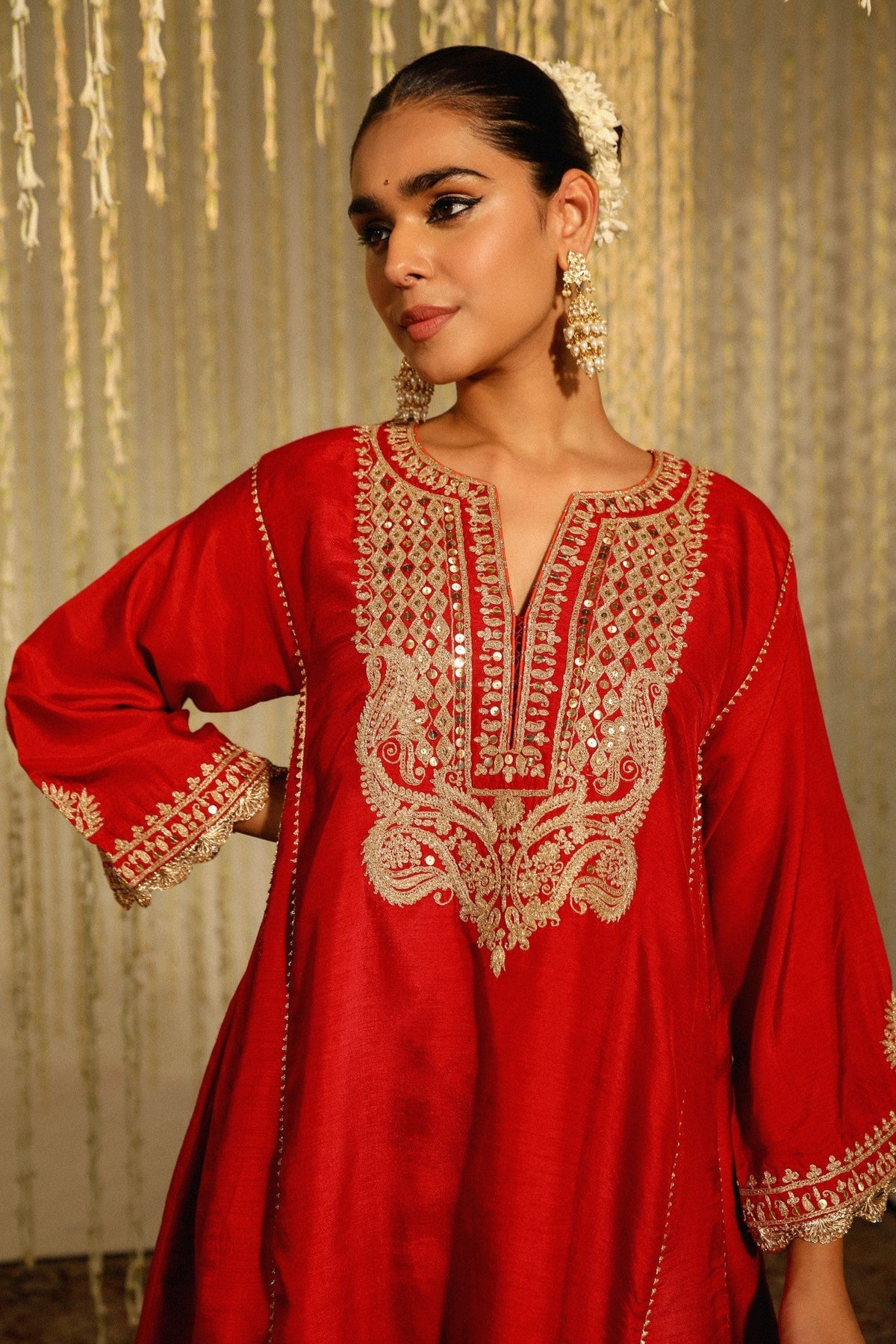 MEHREEN - DEEP RED SHORT CHOGA WITH SALWAR (LXRTS)