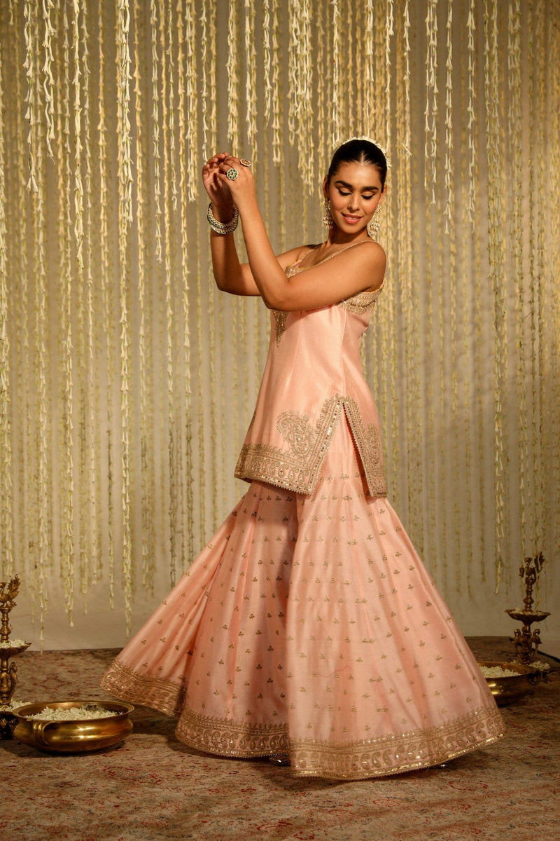 AABROO - ROSEPINK SHORT KURTA WITH SHARARA AND DUPATTA