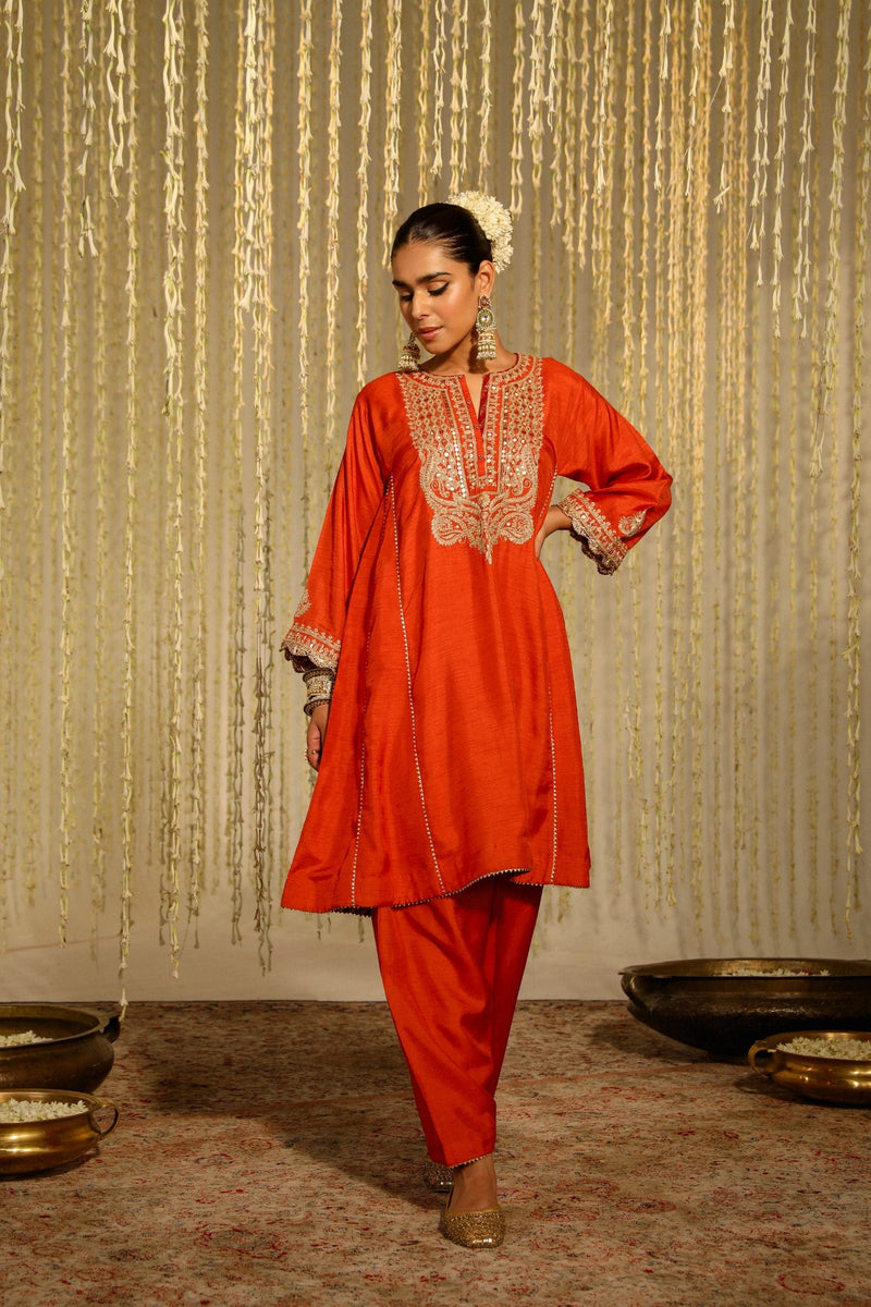 MEHREEN - BURNT ORANGE SHORT CHOGA WITH SALWAR