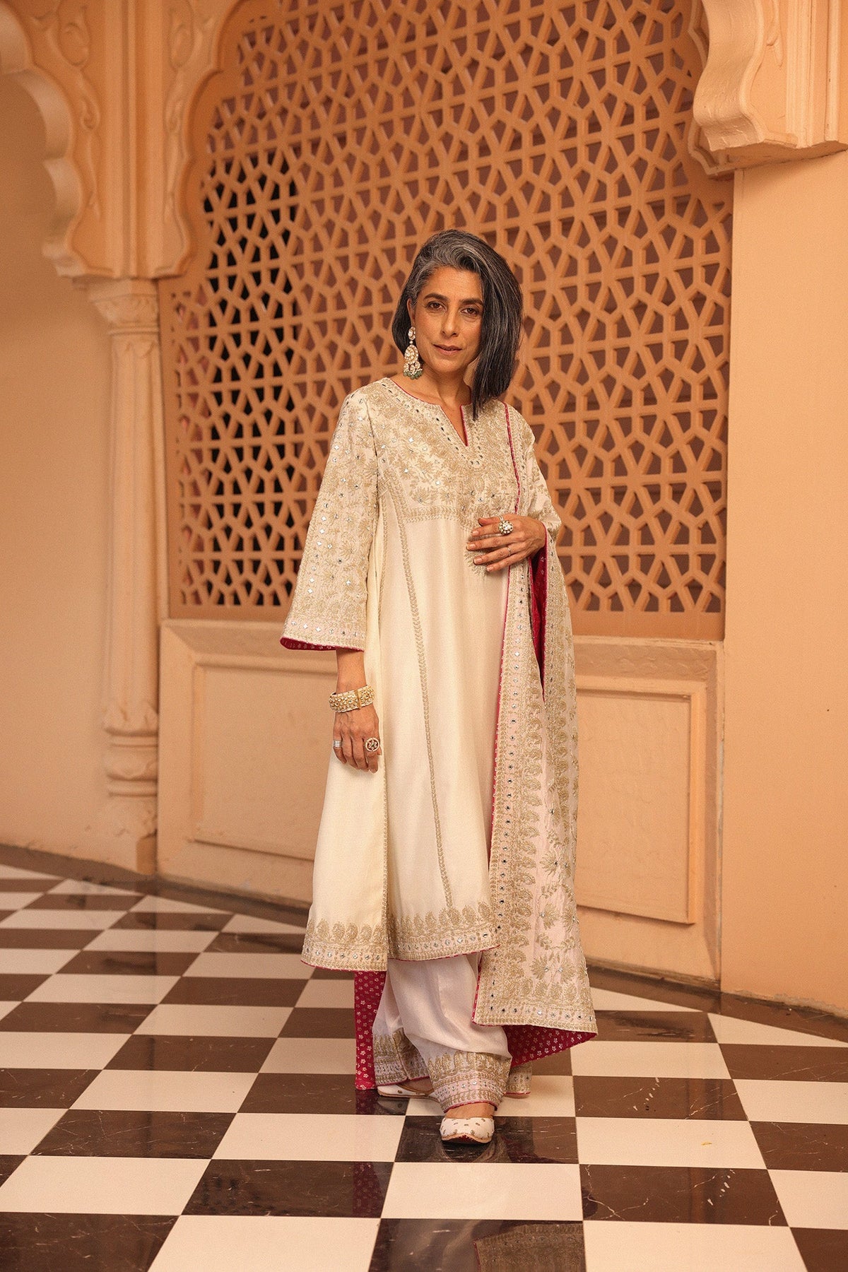 Aiman - Daisy Ivory Short Knee Length Choga with Salwar and Odhni (Lxrts)