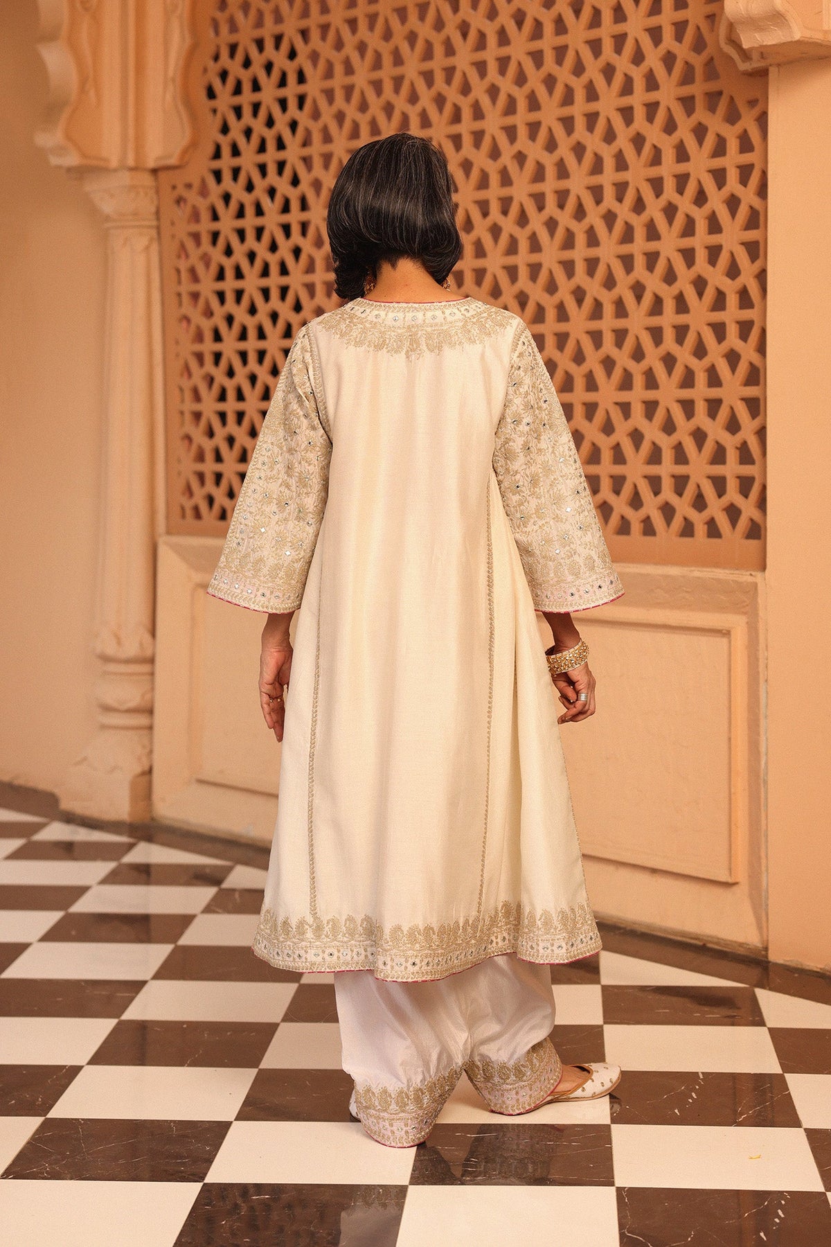 Aiman - Daisy Ivory Short Knee Length Choga with Salwar