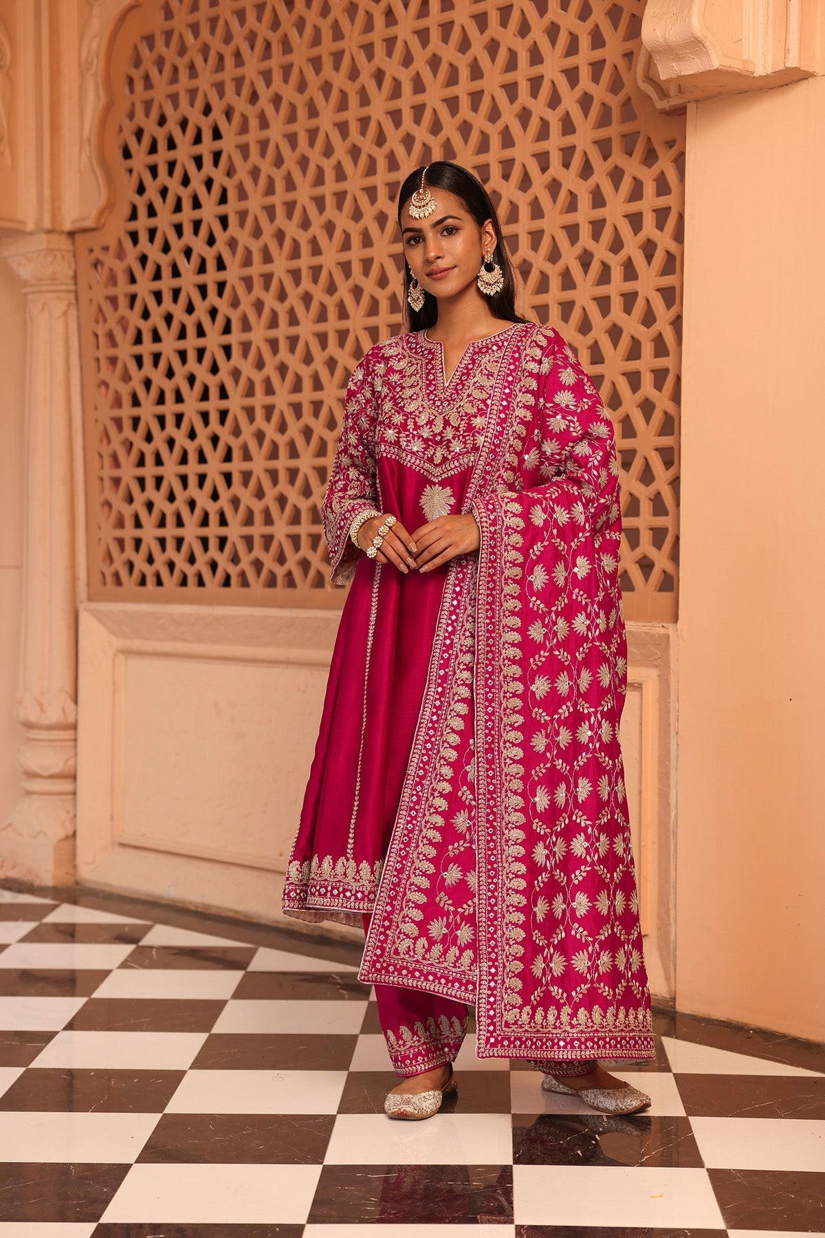 Aiman - Rani Hotpink Short Knee Length Choga with Salwar (Lxrts)