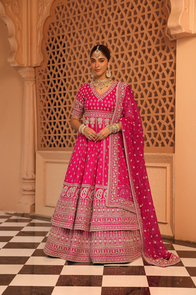 Naila - Rani Hotpink Anarkali with  Lehenga and Dupatta