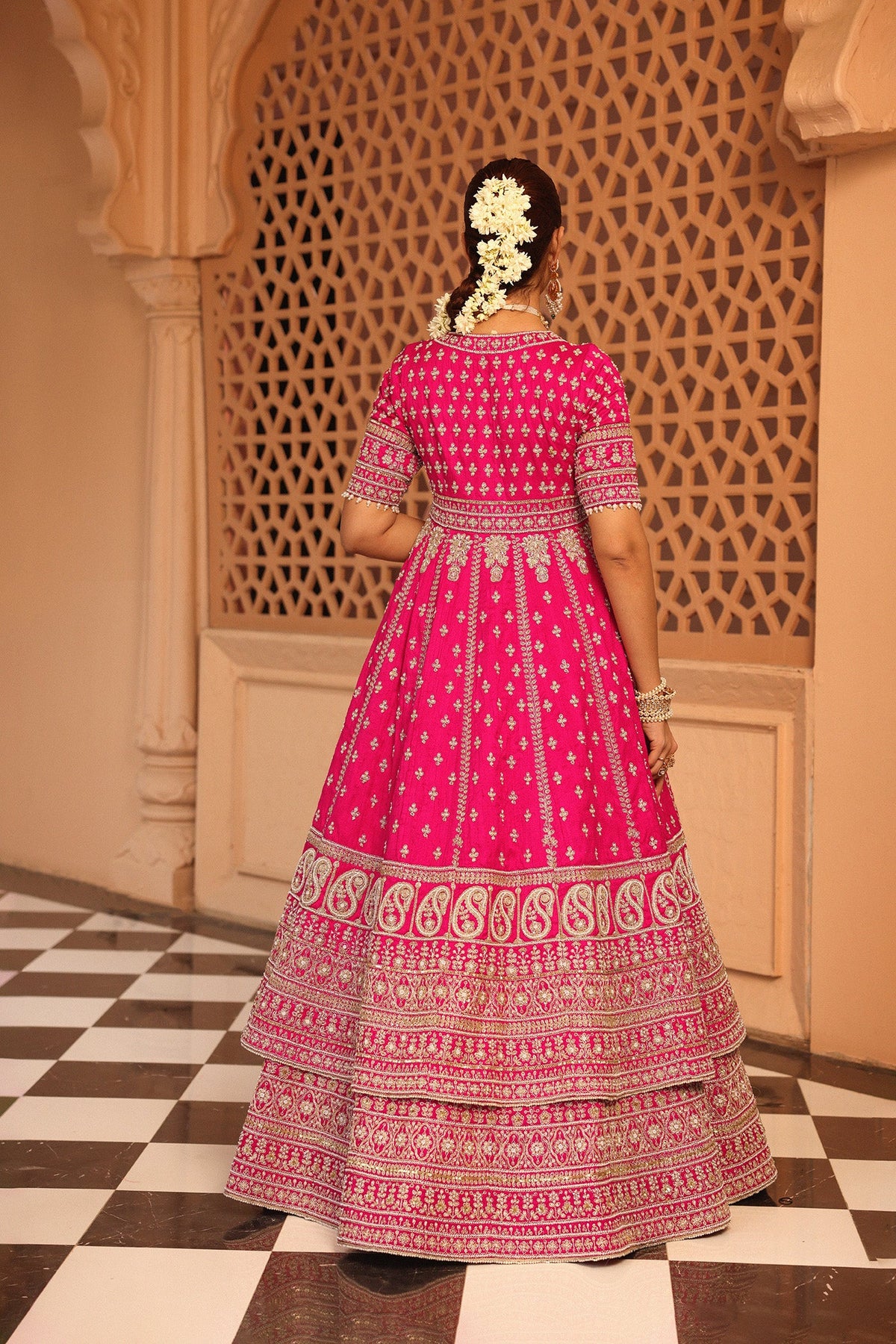 Naila - Rani Hotpink Anarkali with  Lehenga and Dupatta