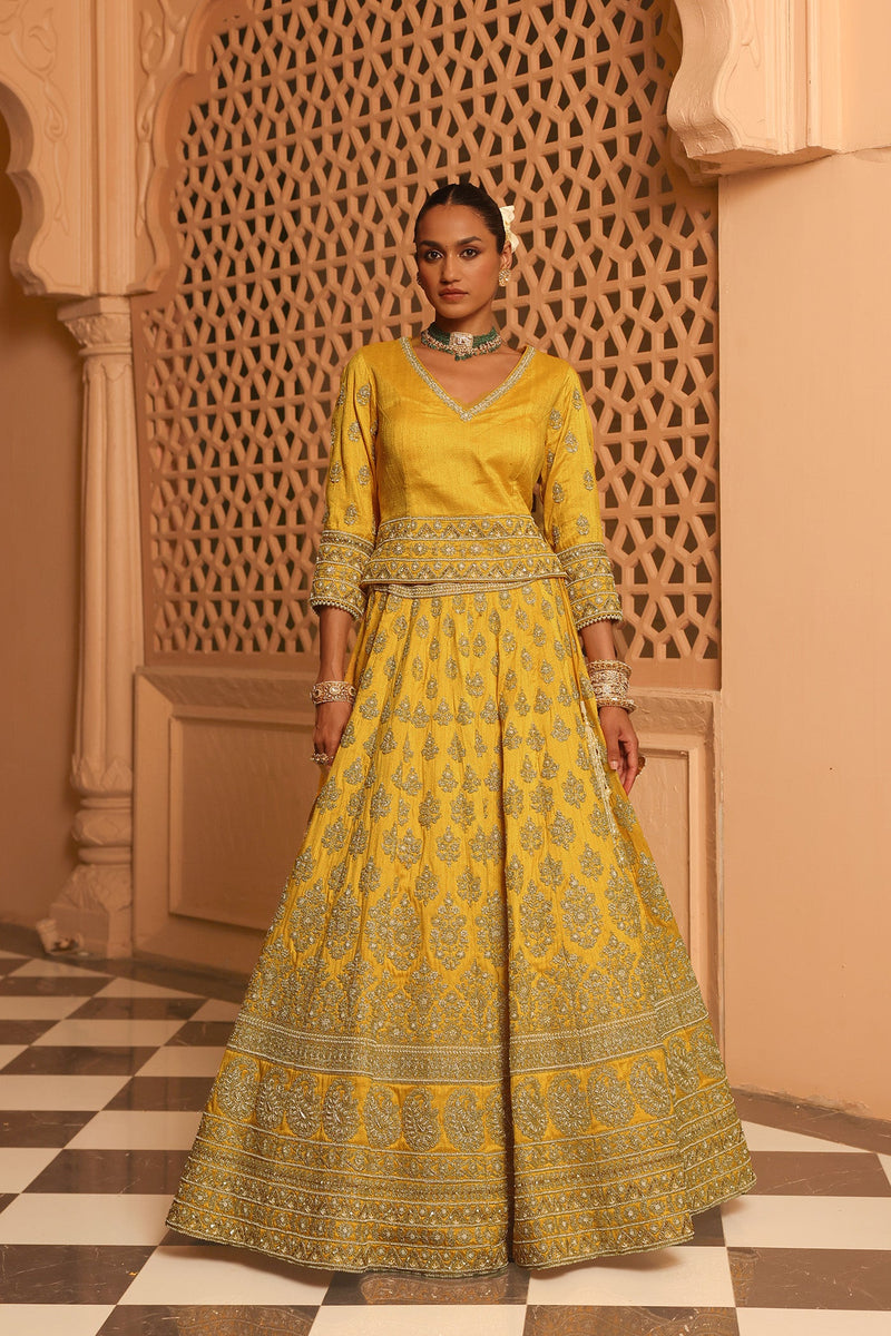 Noorali - Heirloom Mustard Lehenga with Choli and Dupatta