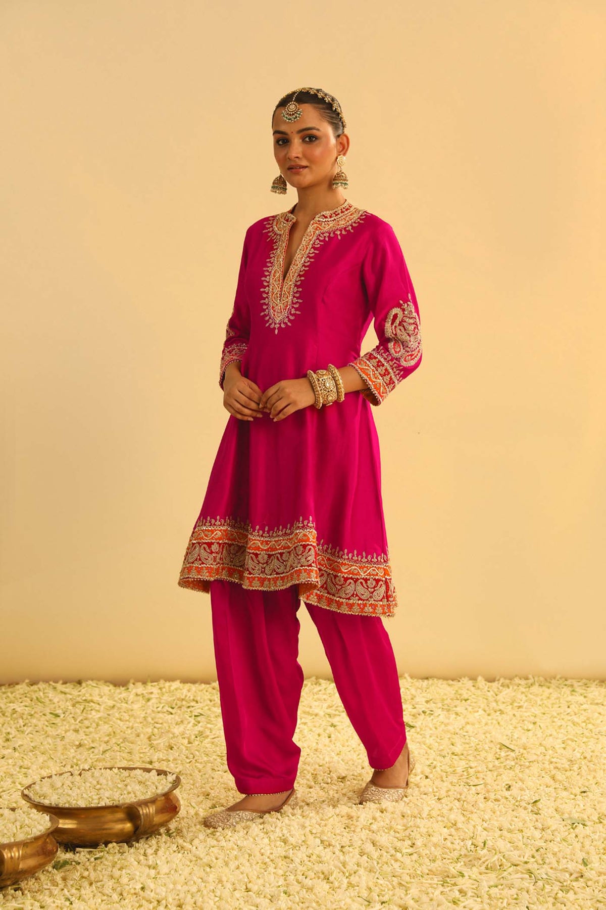 Rayana - Rani Hotpink A-line Kurta with Salwar & Dupatta