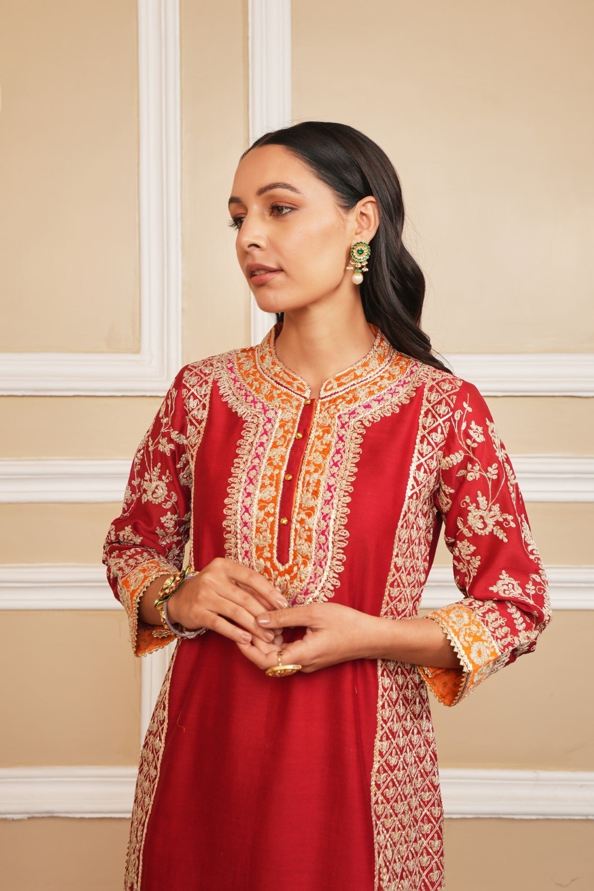 MEHNOOR - DEEP RED KURTA WITH DHOTI (LXRTS)