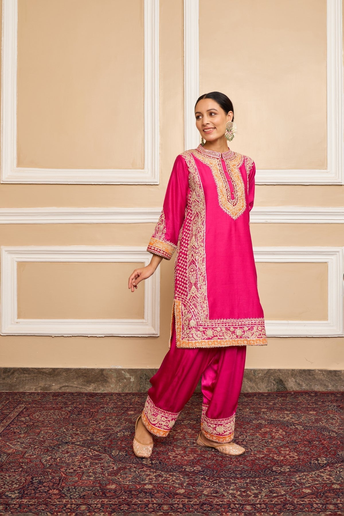 NAAYAAB - Rani Hotpink SHORT KURTA WITH SALWAR AND DUPATTA (LXRTS)