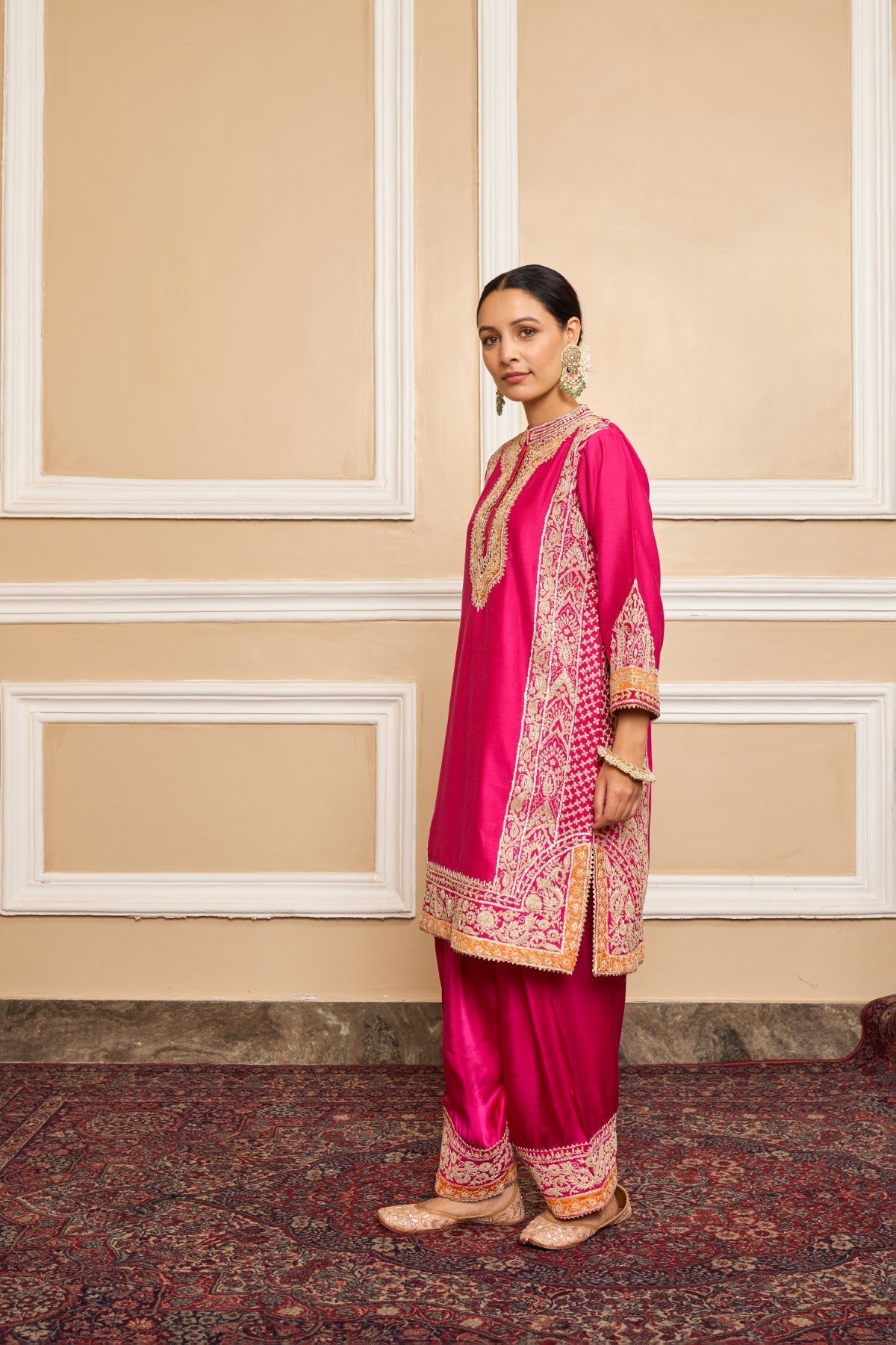 NAAYAAB - Rani Hotpink SHORT KURTA WITH SALWAR AND DUPATTA (LXRTS)