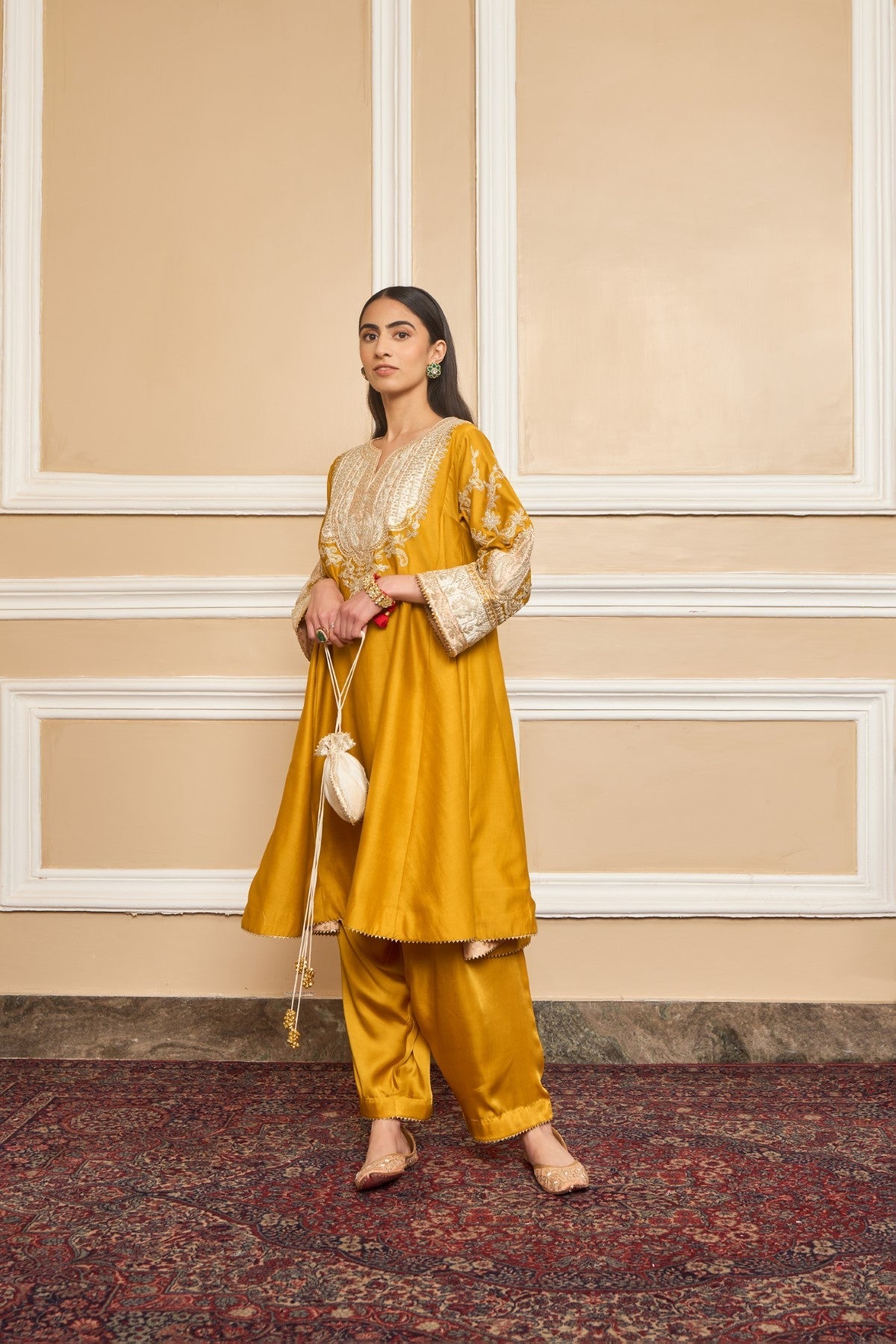 MOHSINA - Glaze Mustard SHORT KALIDAAR CHOGA WITH SALWAR