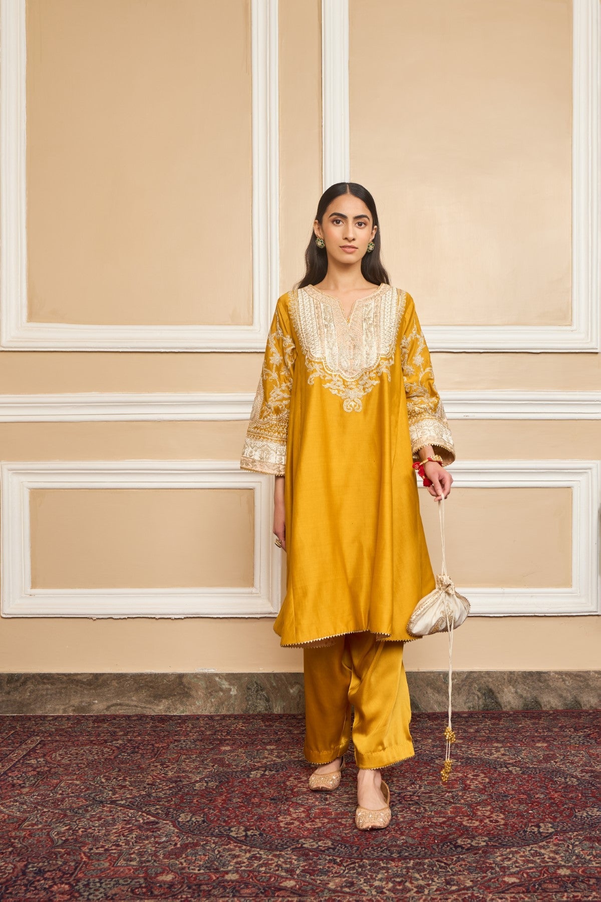 MOHSINA - Glaze Mustard SHORT KALIDAAR CHOGA WITH SALWAR
