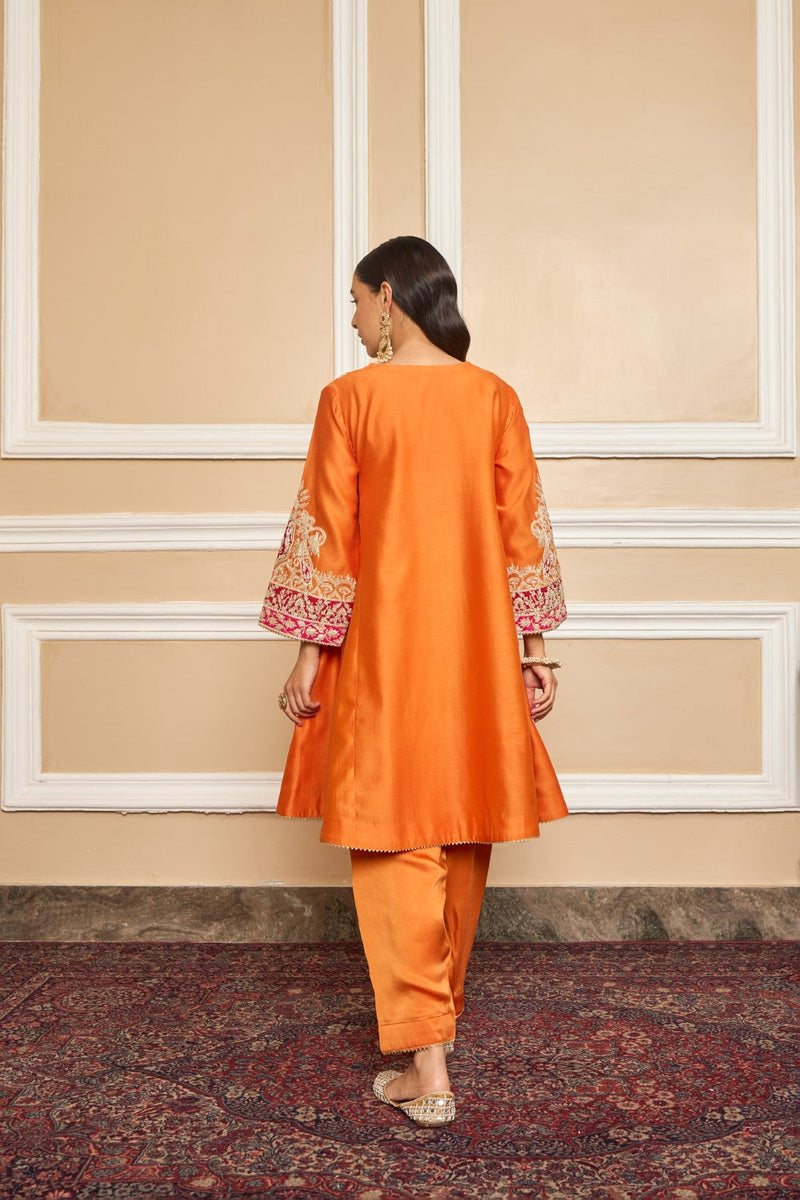 MEHRISH - Orange SHORT KALIDAAR CHOGA WITH SALWAR (LXRTS)