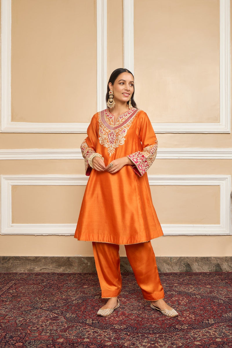 MEHRISH - Orange SHORT KALIDAAR CHOGA WITH SALWAR (LXRTS)