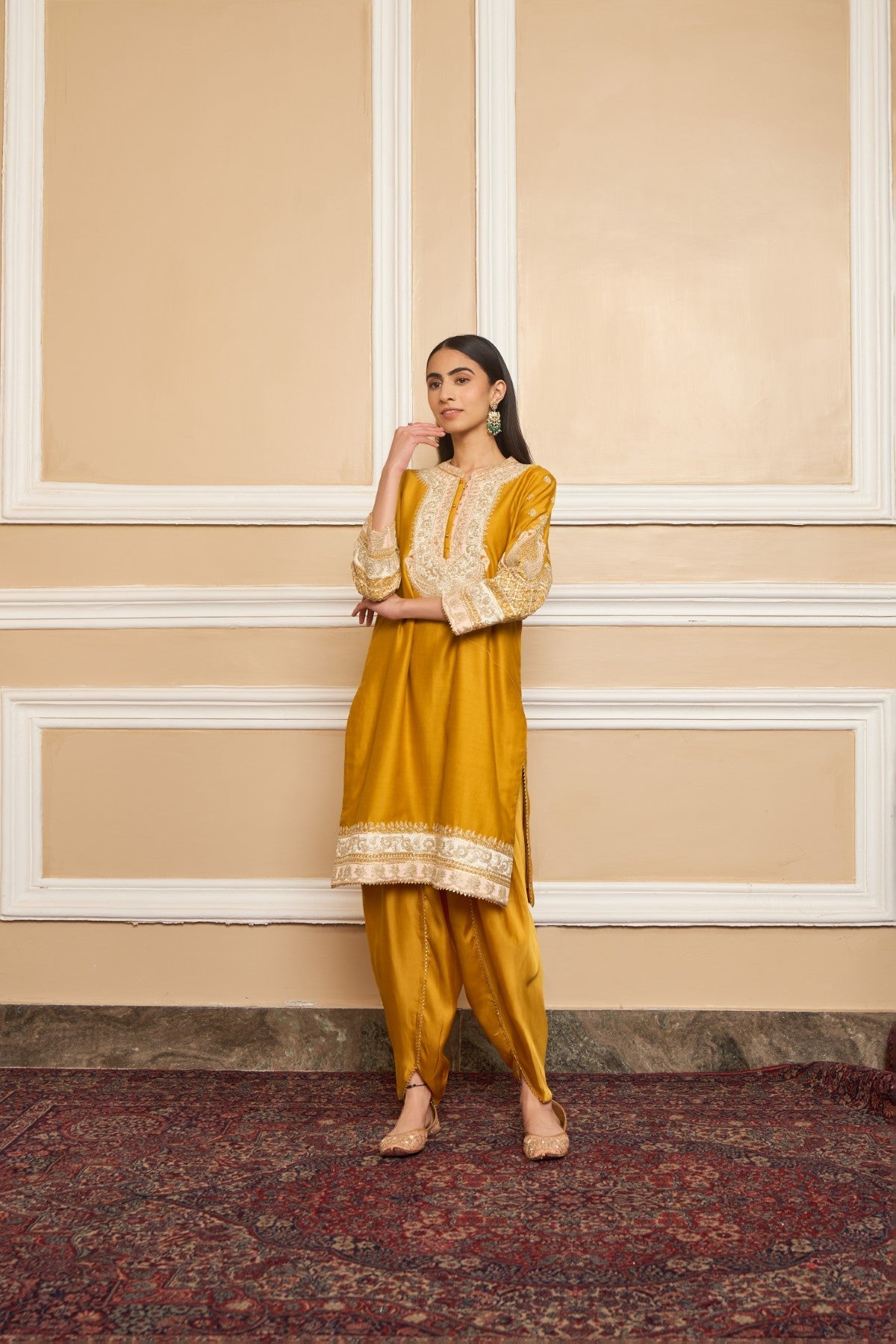 TARINI BHATIA IN MYREEN - Glaze Mustard KURTA WITH DHOTI