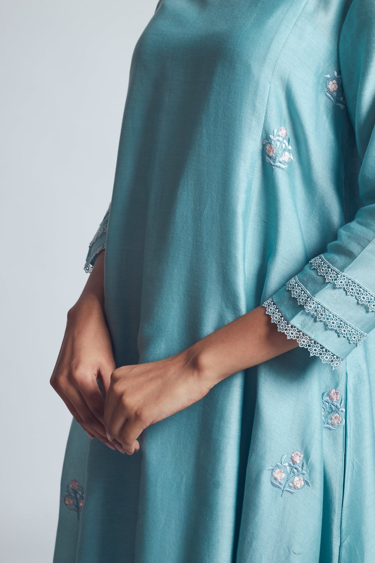 Amna- Teal blue twin layer summer dress