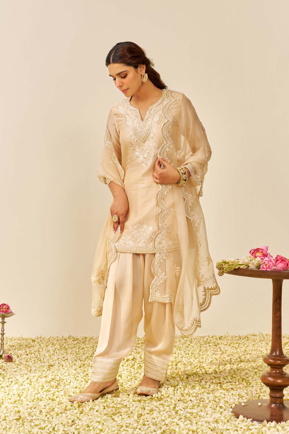 HANIYA - Beige SHORT KURTI WITH SALWAR