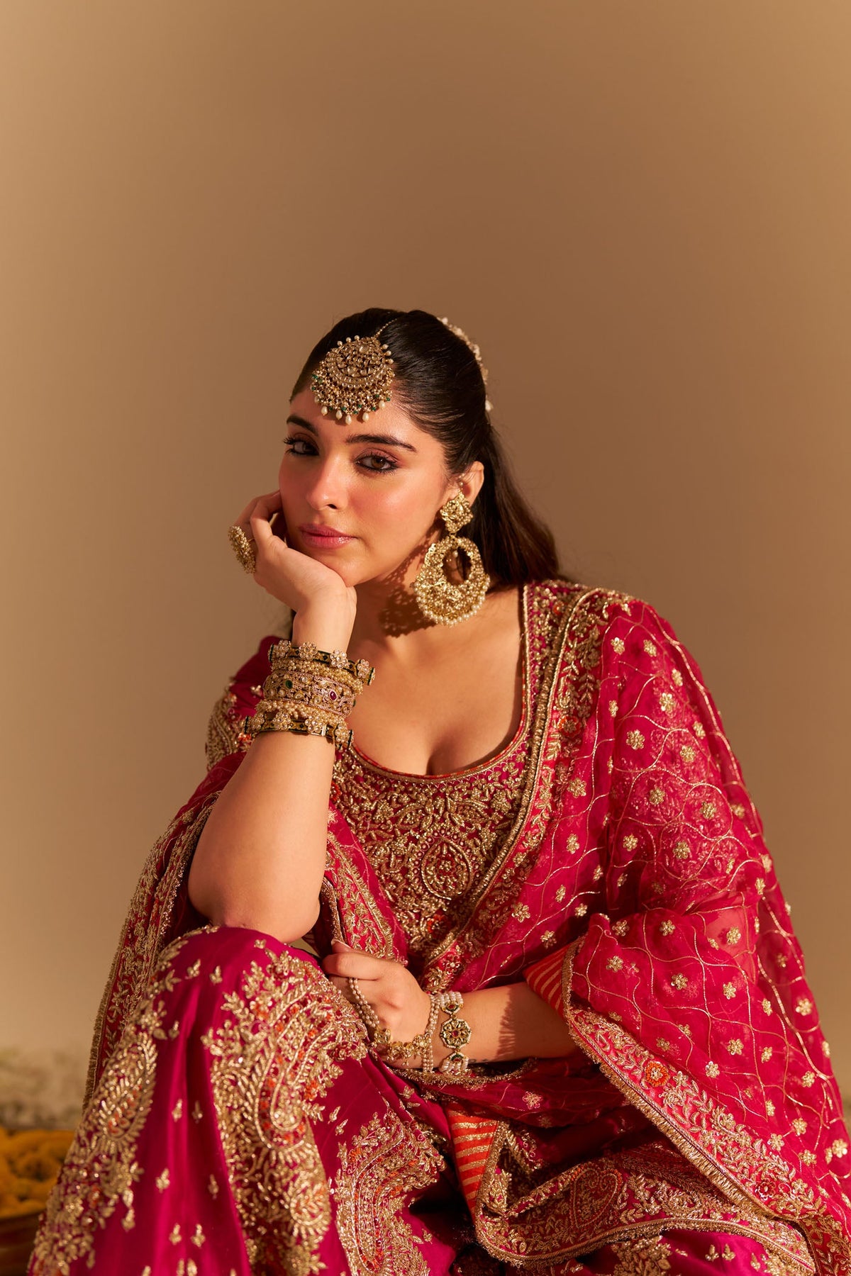 Alina - Dabka Zardozi Embroidered Silk Rani Hotpink Sharara Set (LXRTS)