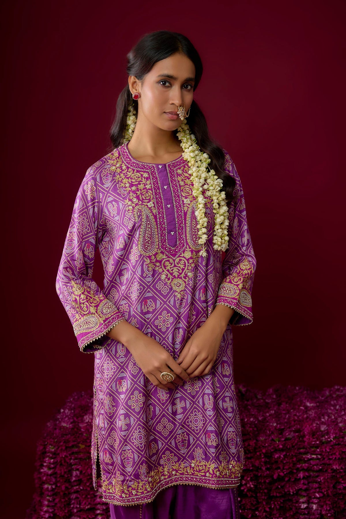 Rafiyah - Purple Short Kurta With Dhoti