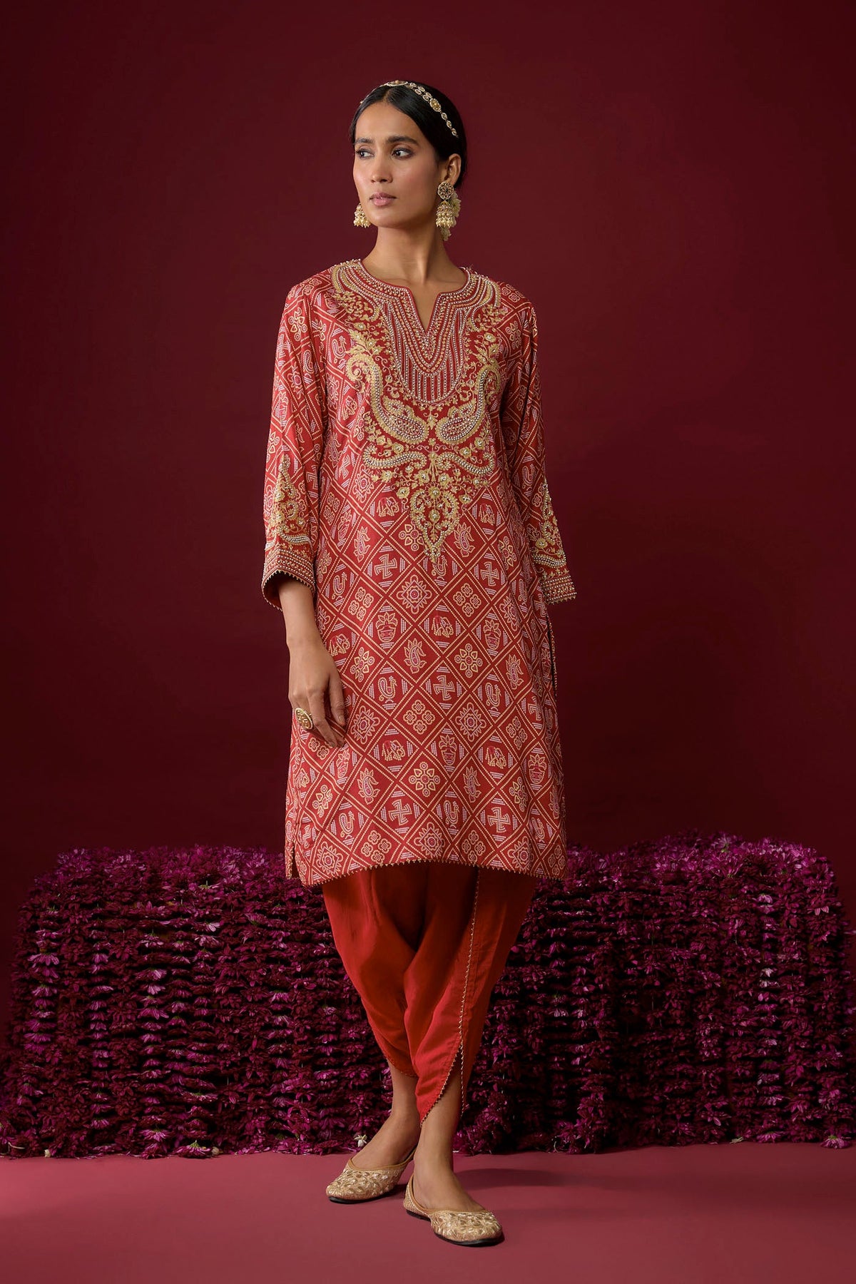 Rihana - Deep Red Short Kurta With Dhoti