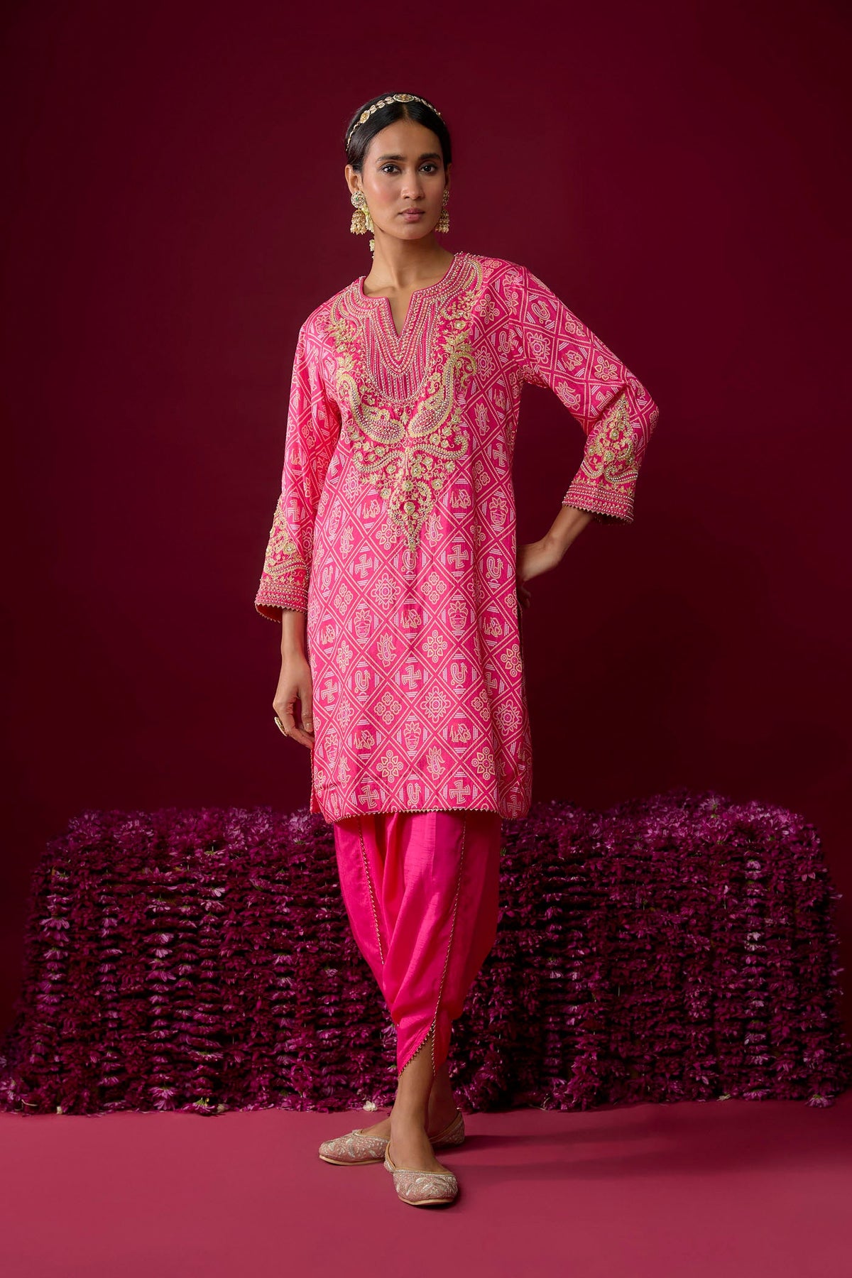 Rihana - Hotpink Short Kurta With Dhoti (RTS)