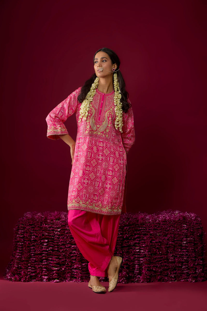 Jiana - Hotpink Short Kurta With Salwar (RTS)