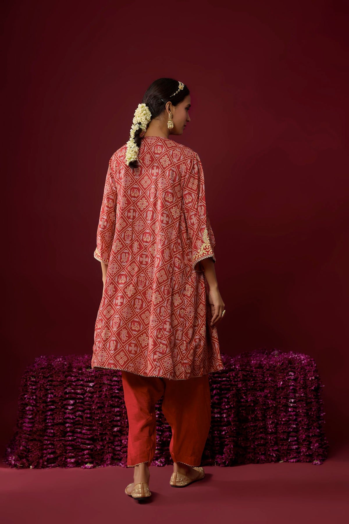 Urwa - Deep Red Short Chauga With Salwar