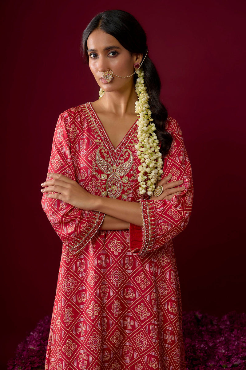 Safiya - Deep Red Long Kaaftan With Salwar (LXRTS)