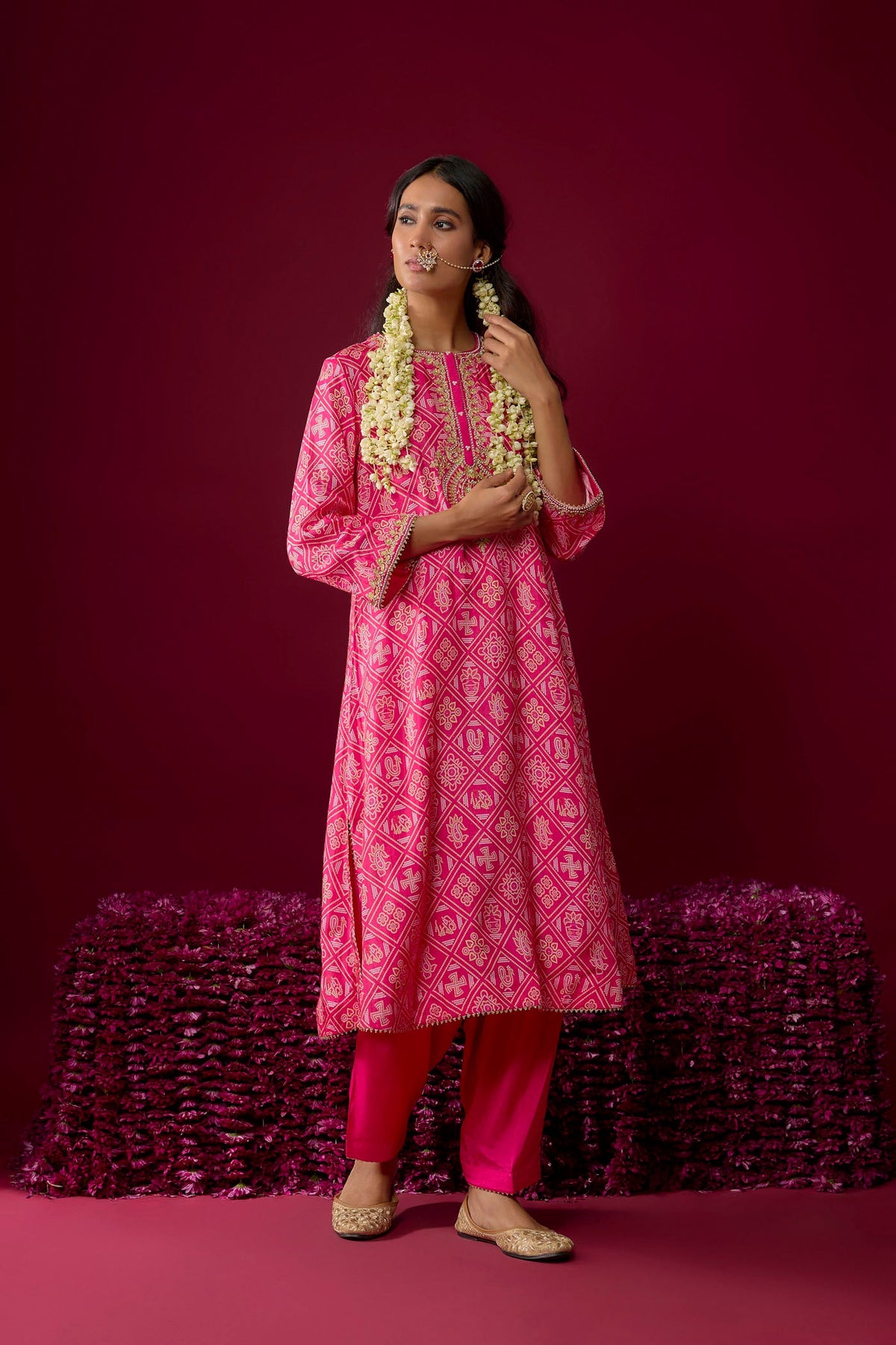Sarah - Pink Long Kaaftan With Salwar