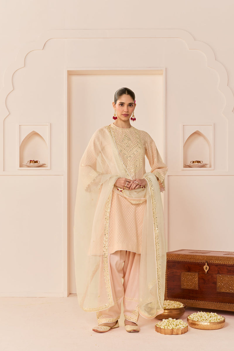 Nida - Carnation Pink Short Choga With Farshi Salwar