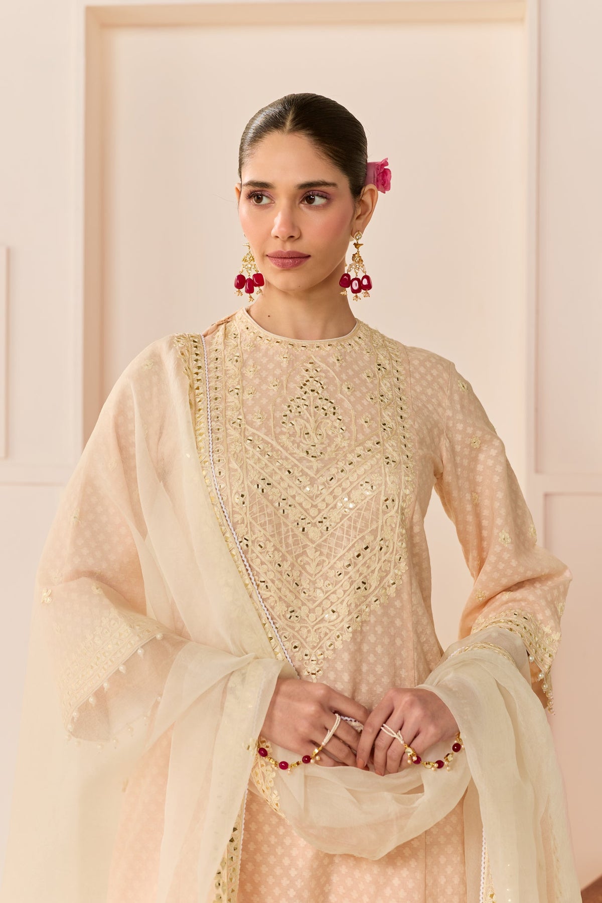 Nida - Carnation Pink Short Choga With Farshi Salwar