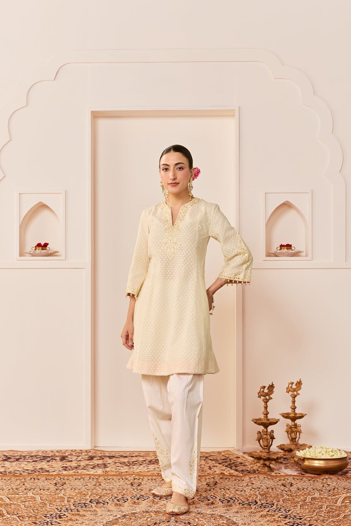 Reem - Daisy Ivory Short Choga With Dogri Salwar