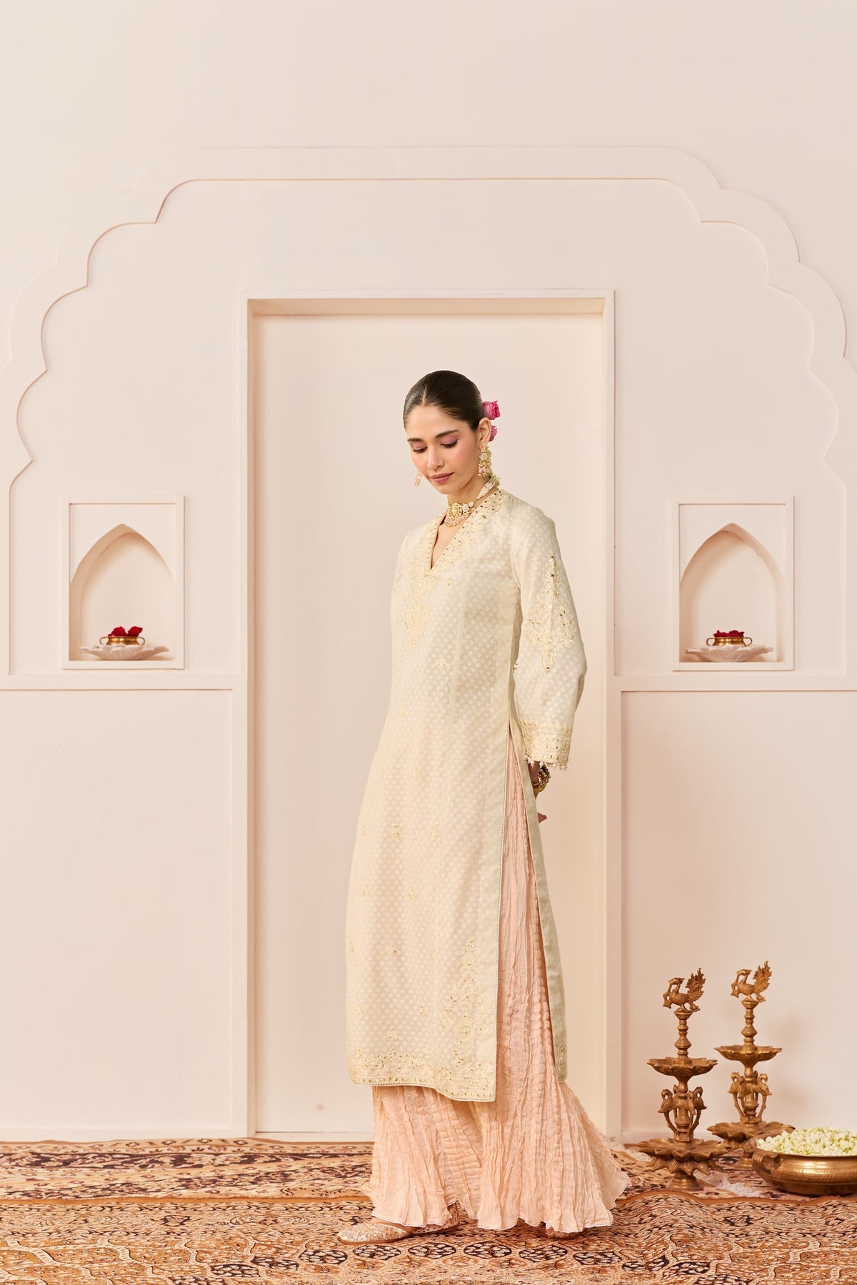 RUHANI -DAISY IVORY Long kurta with Skirt and Dupatta